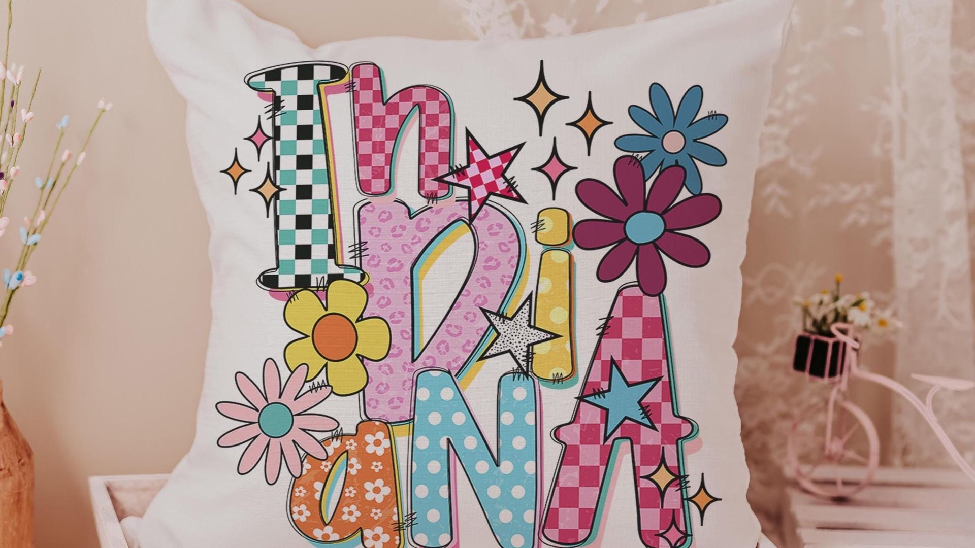 cute Indiana throw pillows for couch colorful accent pillows for dorm room, real estate agent gifts, realtor office decor, Indiana girl gift