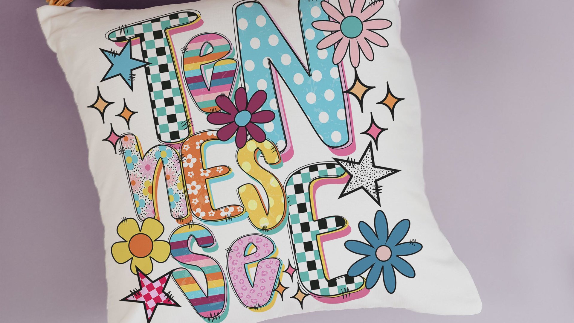 colorful Tennessee pillow for dorm, cute Tennessee gifts for her, real estate office decor, new realtor gifts, decorative pillows for couch