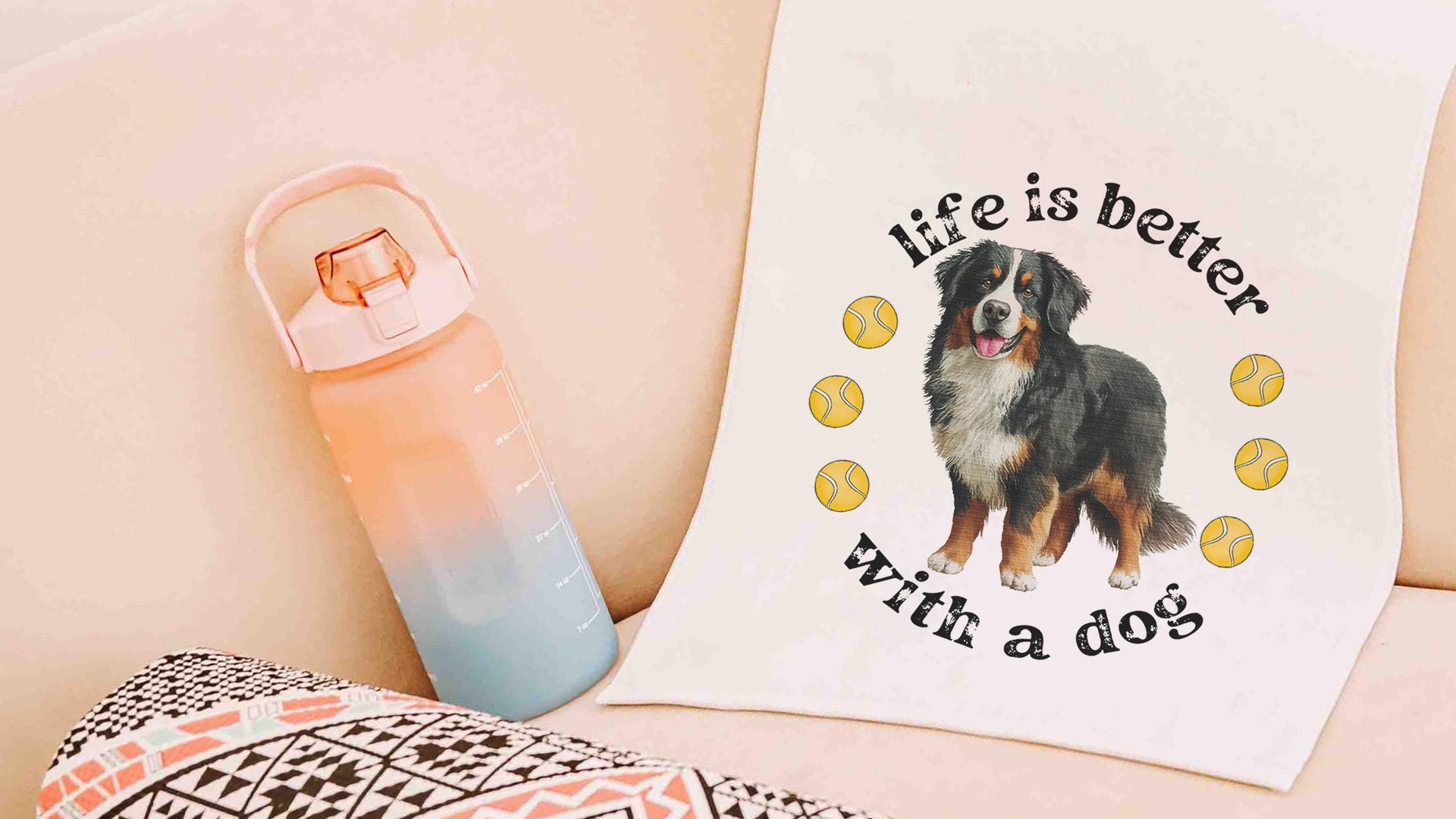 life is better with a dog tennis towels for women, tennis mom sweat towel with loop, unique dog mom gifts, best gifts for dog lovers, gym
