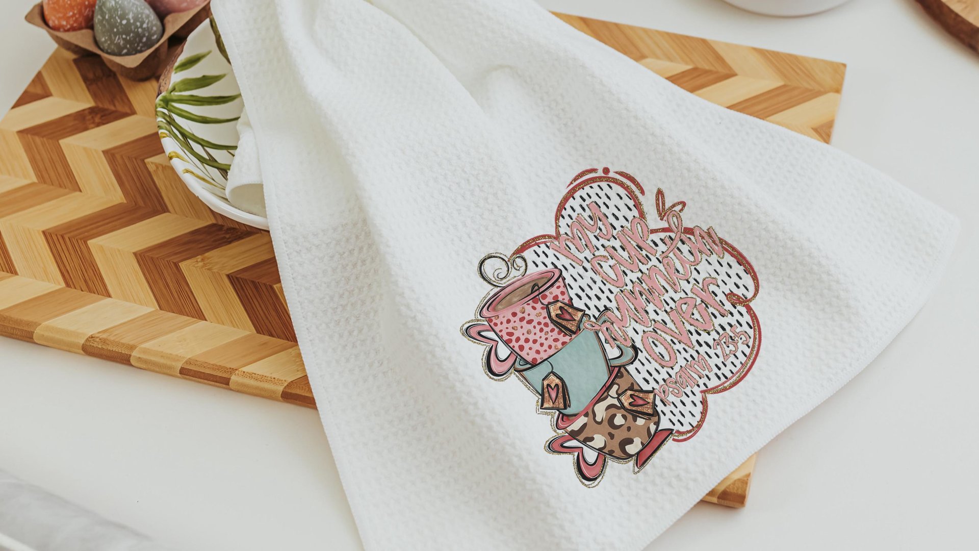 my cup runneth over coffee kitchen towels for gifts, Bible verse hand towels for kitchen Christian gifts for best friends, coffee bar decor