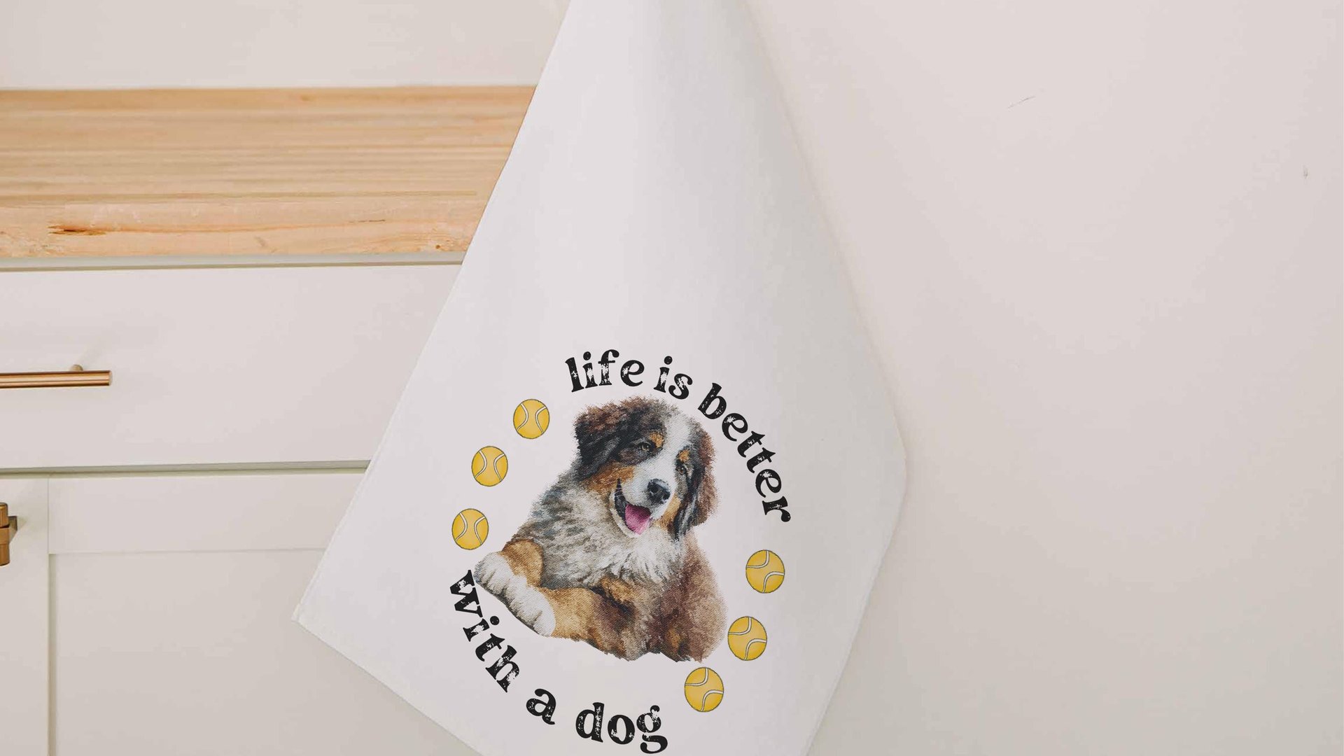 life is better with a dog tennis towel, Bernese mountain dog sweat towel with loop, best gifts for dog lovers, gym bag accessories, unique