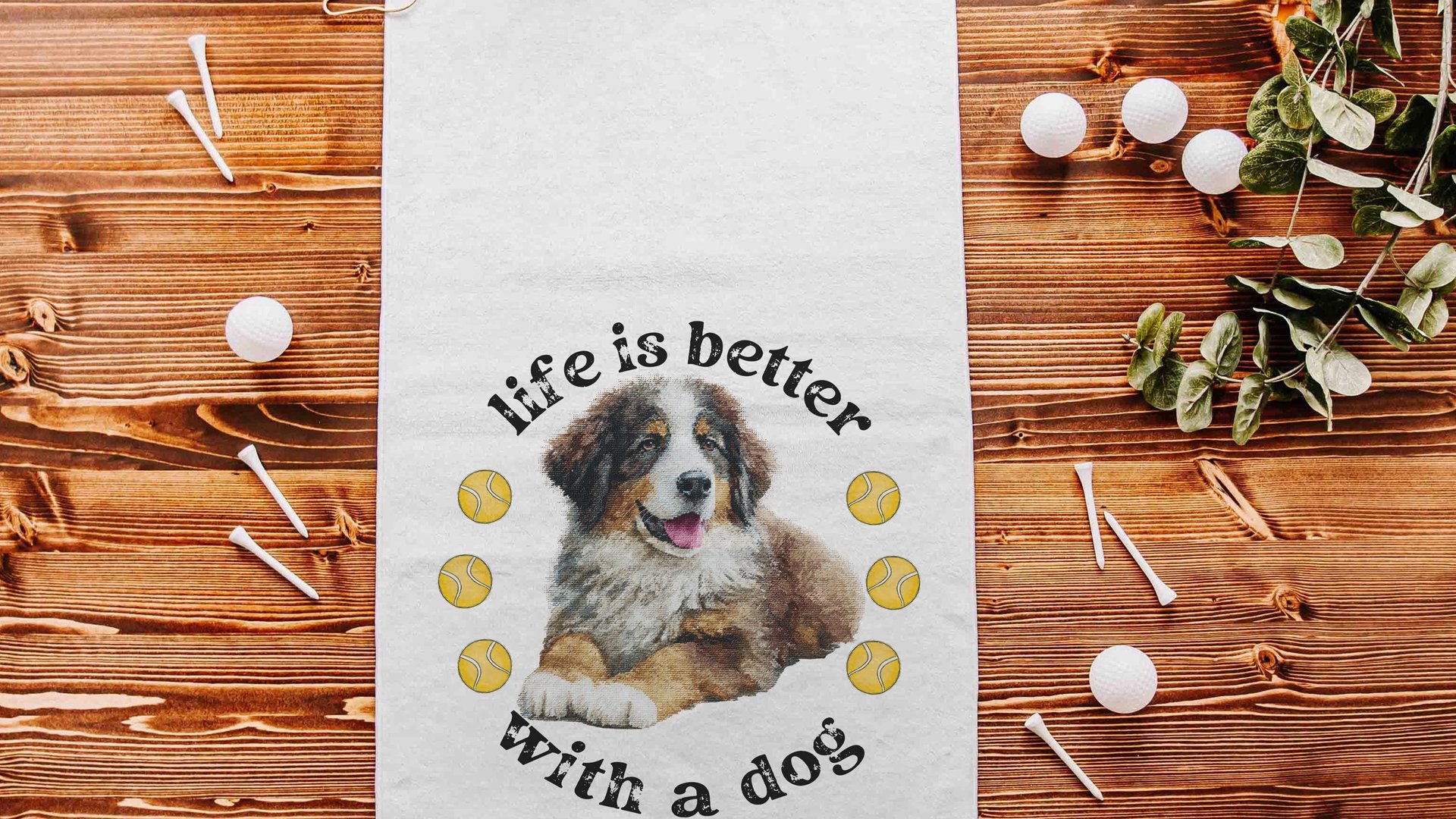 life is better with a dog tennis towel, Bernese mountain dog sweat towel with loop, best gifts for dog lovers, gym bag accessories, unique