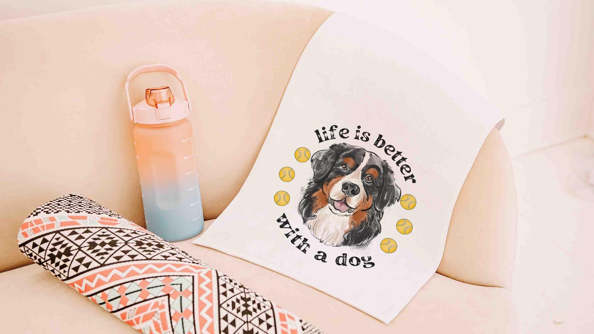life is better with dogs golf towel Christmas gifts for golfers, golf stocking stuffers, Bernese mountain dog gift for him, golf bag towel