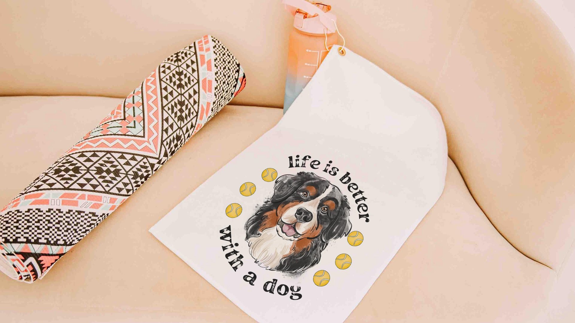 life is better with dogs golf towel Christmas gifts for golfers, golf stocking stuffers, Bernese mountain dog gift for him, golf bag towel