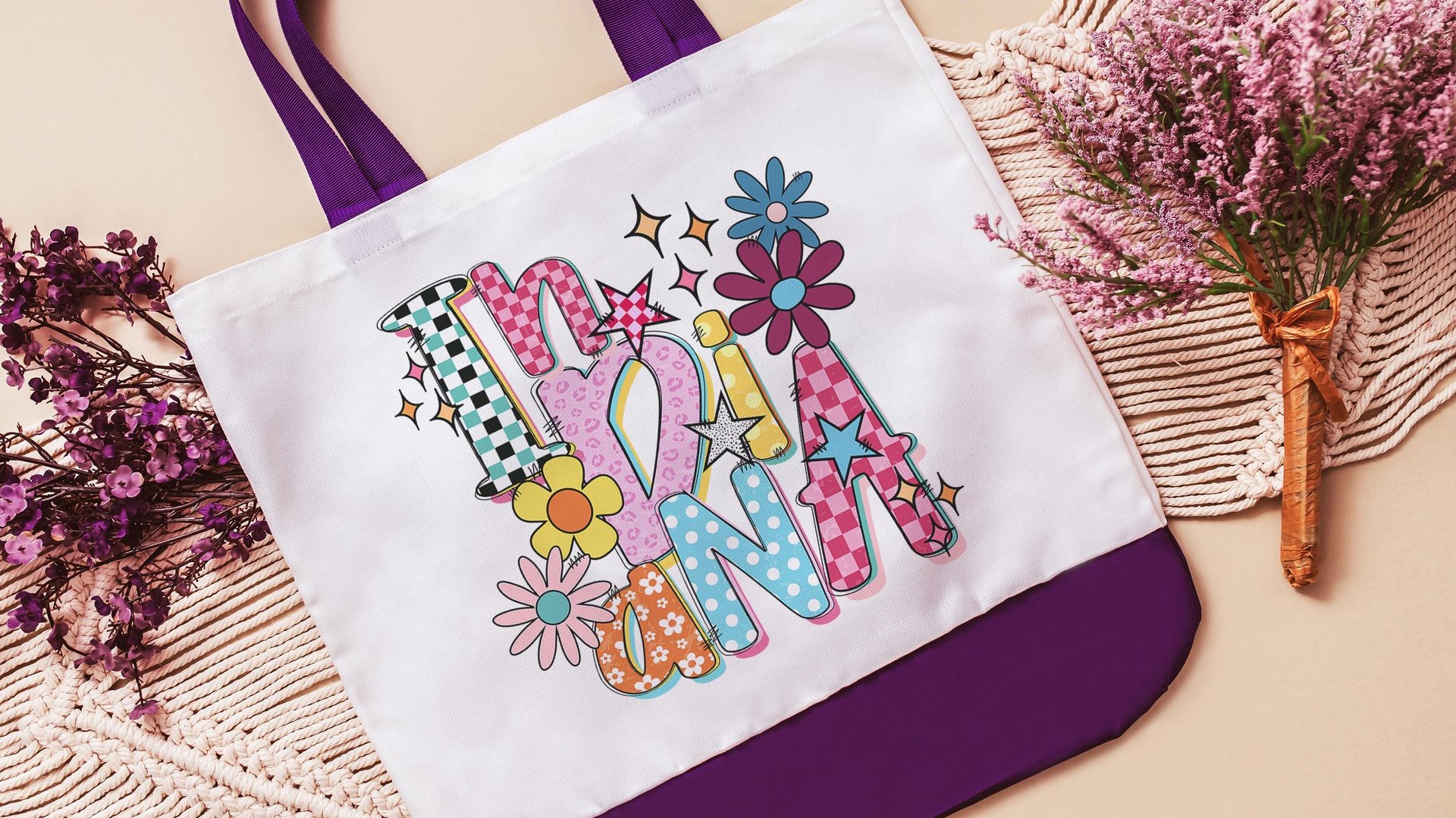 baby pink leopard print Indiana tote bag for women, bright checkered realtor tote bag real estate agent gift, Indiana girl Indiana gifts