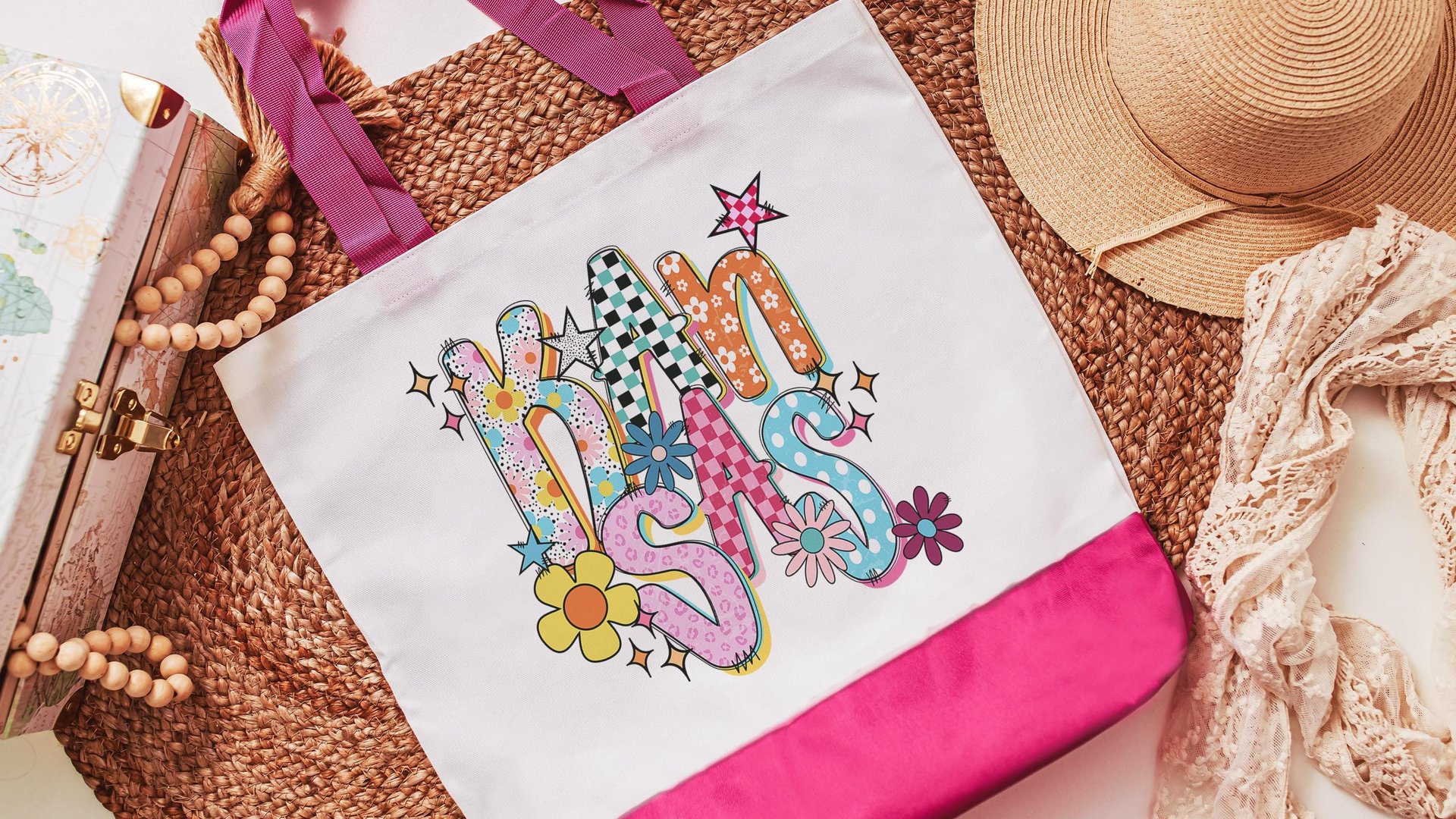 baby pink leopard print Kansas tote bag for teachers, trendy checkered realtor tote bag real estate agent gift, cute Kansas gifts for her