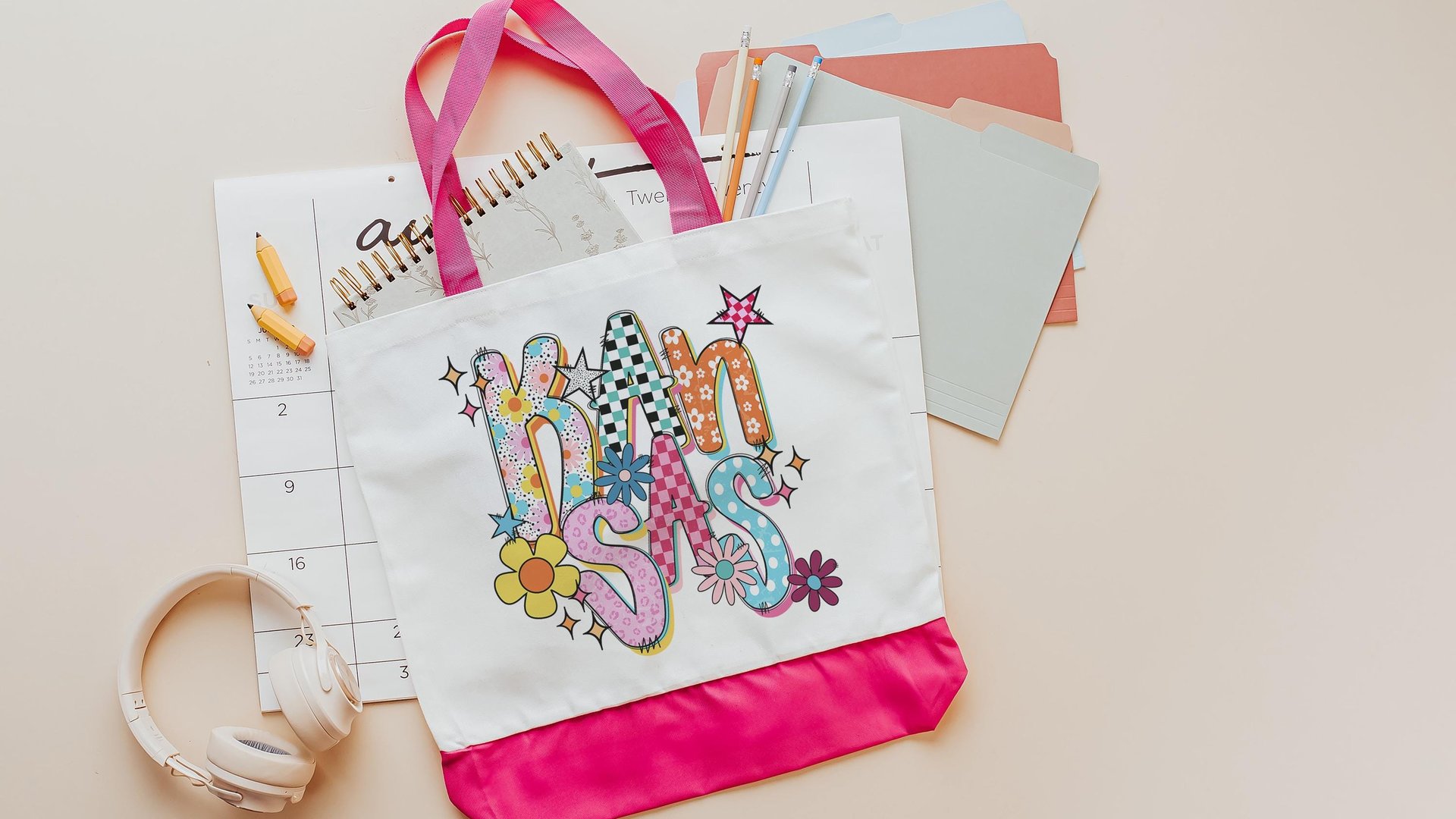 baby pink leopard print Kansas tote bag for teachers, trendy checkered realtor tote bag real estate agent gift, cute Kansas gifts for her