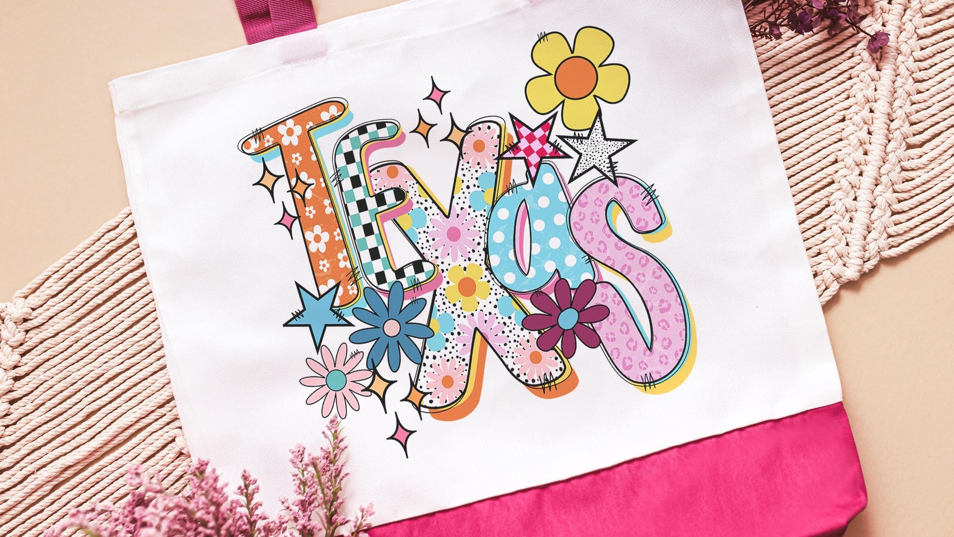 rainbow stripe Texas tote bag for beach, pink checkered TX realtor tote bag real estate agent gift, cute Texas gift for women, orange floral