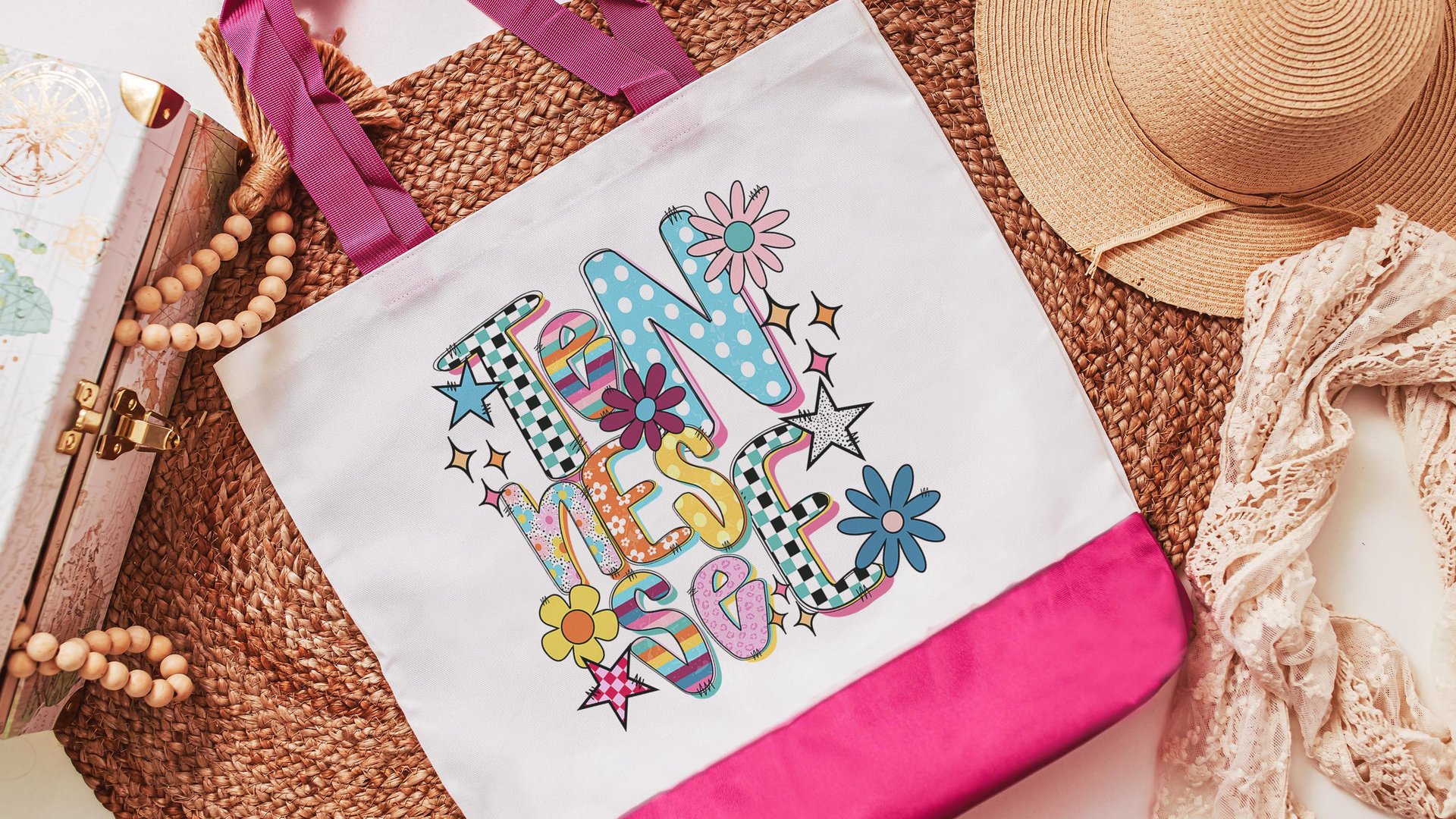 Nashville Tennessee girls trip tote bag for school, Tennessee gifts for her, cute checkered realtor tote bag real estate agent gift, rainbow