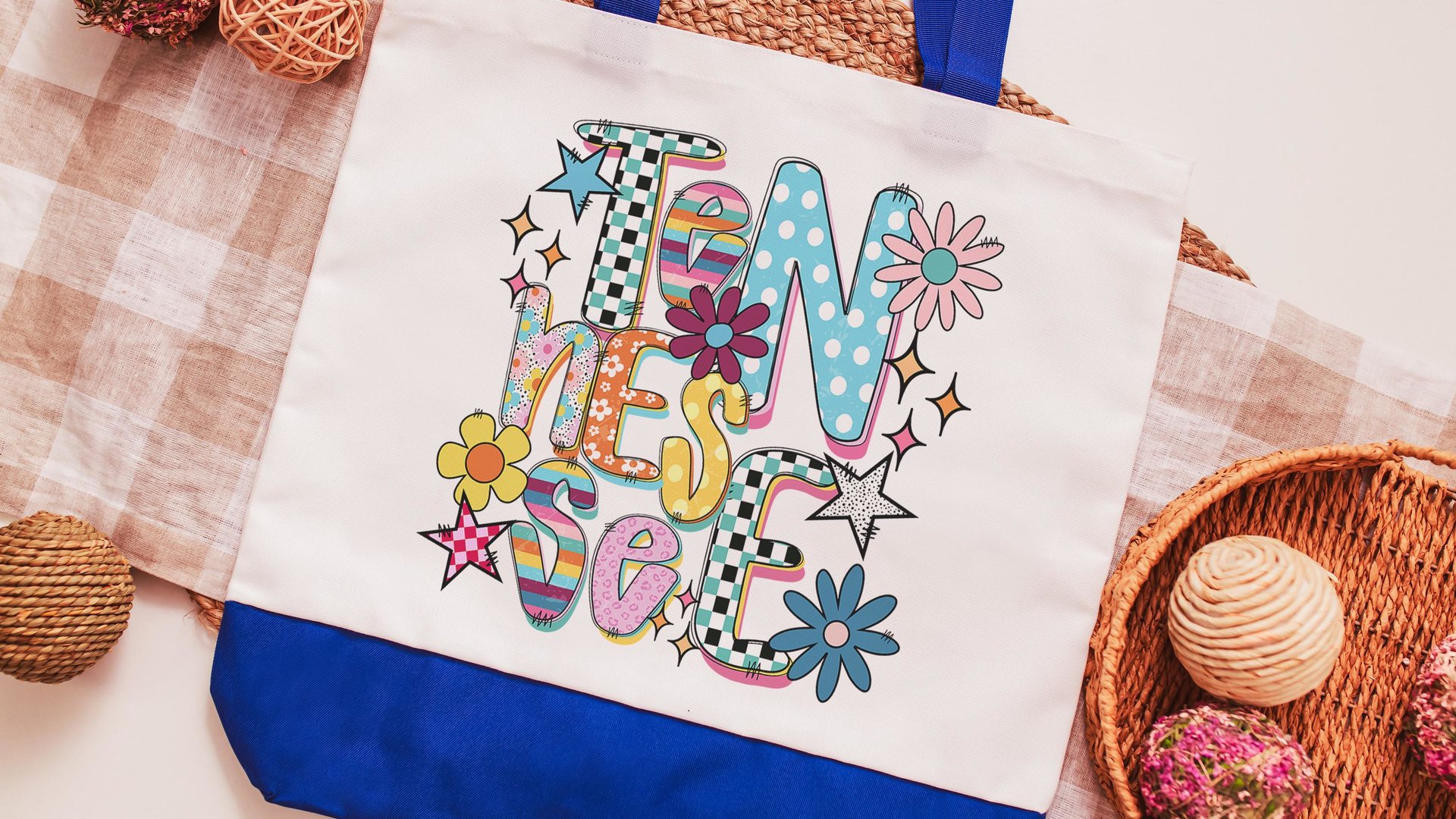 Nashville Tennessee girls trip tote bag for school, Tennessee gifts for her, cute checkered realtor tote bag real estate agent gift, rainbow