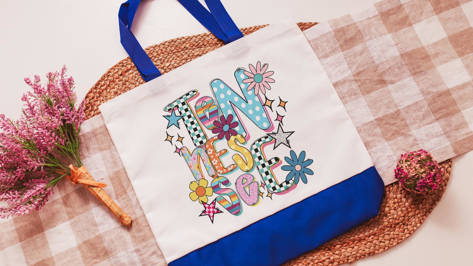 Nashville Tennessee girls trip tote bag for school, Tennessee gifts for her, cute checkered realtor tote bag real estate agent gift, rainbow