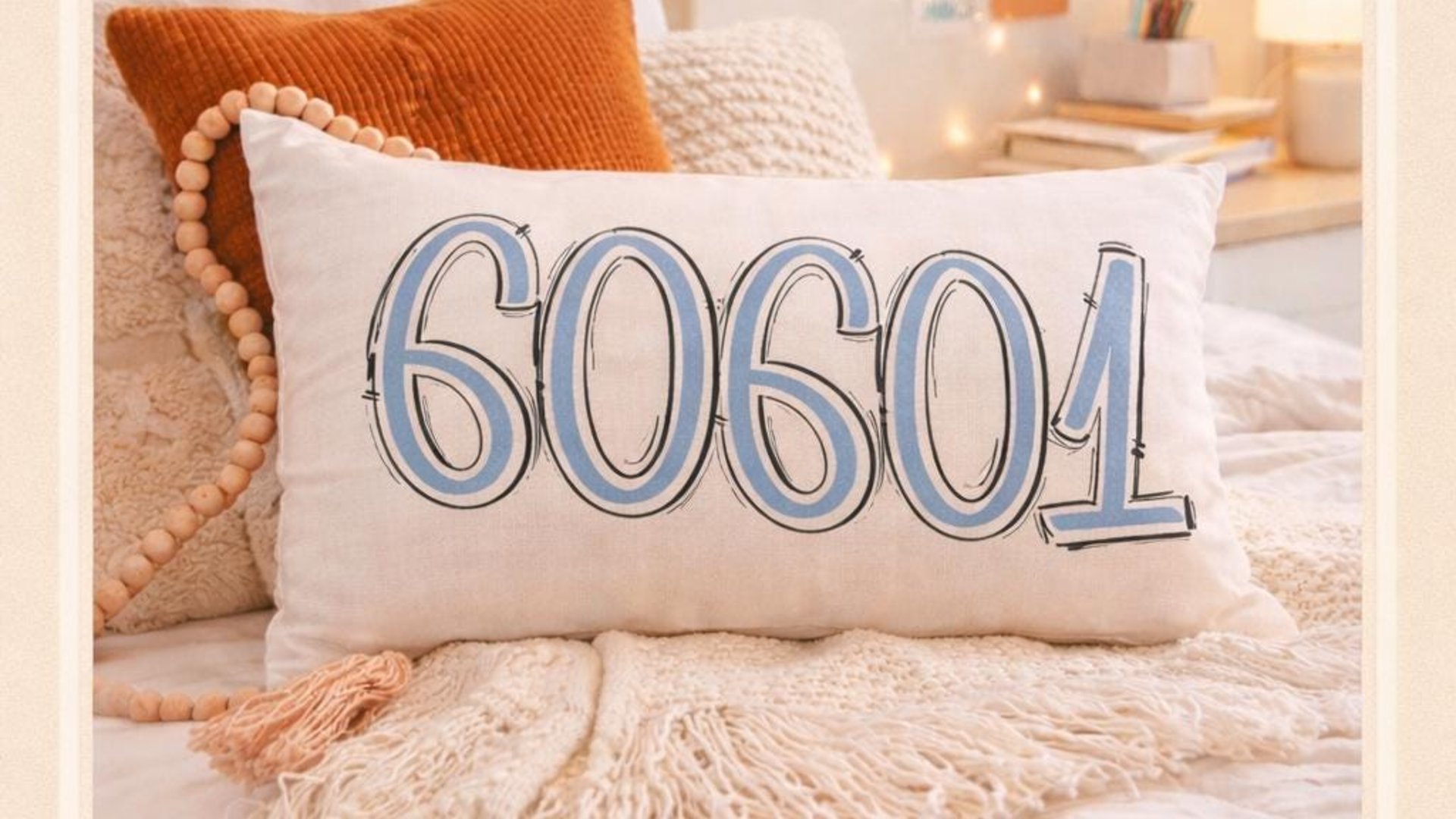 custom zip code pillow lumbar decorative bed pillow cover cute dorm pillows for girls, moving gift for daughter, purple school spirit decor