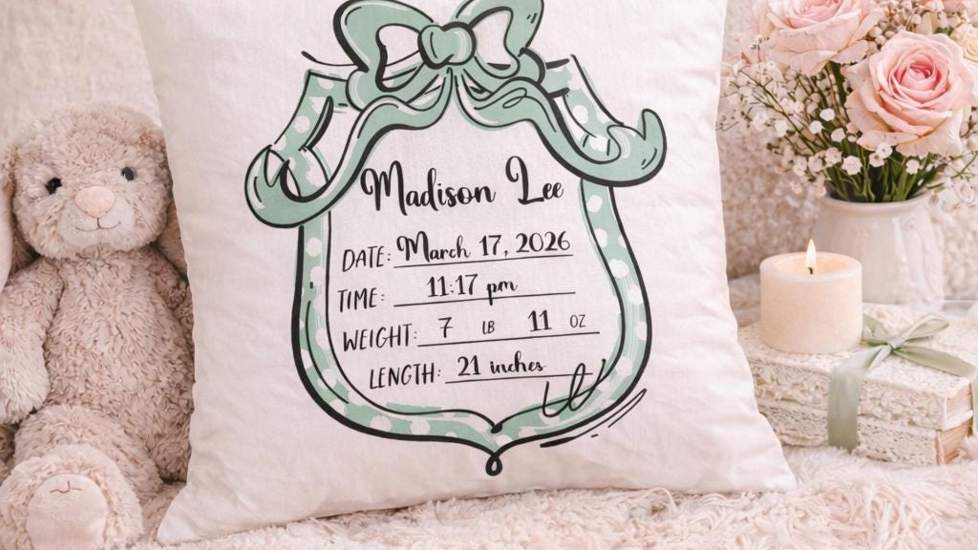 custom birth stats pillow for nursery chair, personalized baby keepsake gifts, infant boy baby stats gift, first time mom gift sentimental