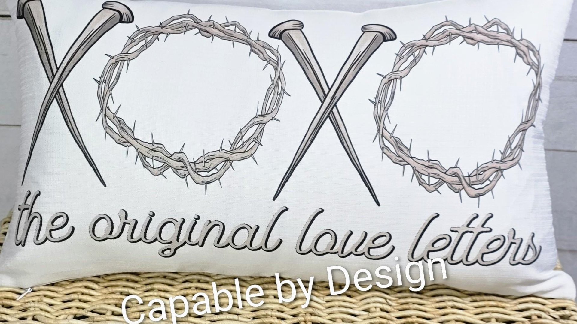 xoxo the original love letters Christian throw pillows for bed, religious lumbar pillow cover 12 x 20, crown of thorns and nails, faith gift