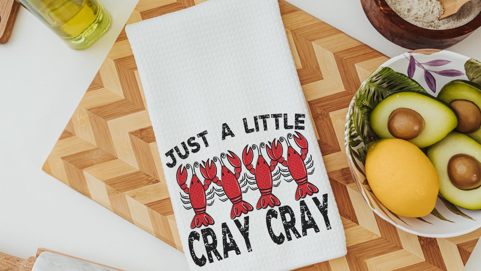 just a little cray cray funny kitchen towels for women, foodie gifts cute crawfish hand towels for besties, crawfish boil party decor, Cajun