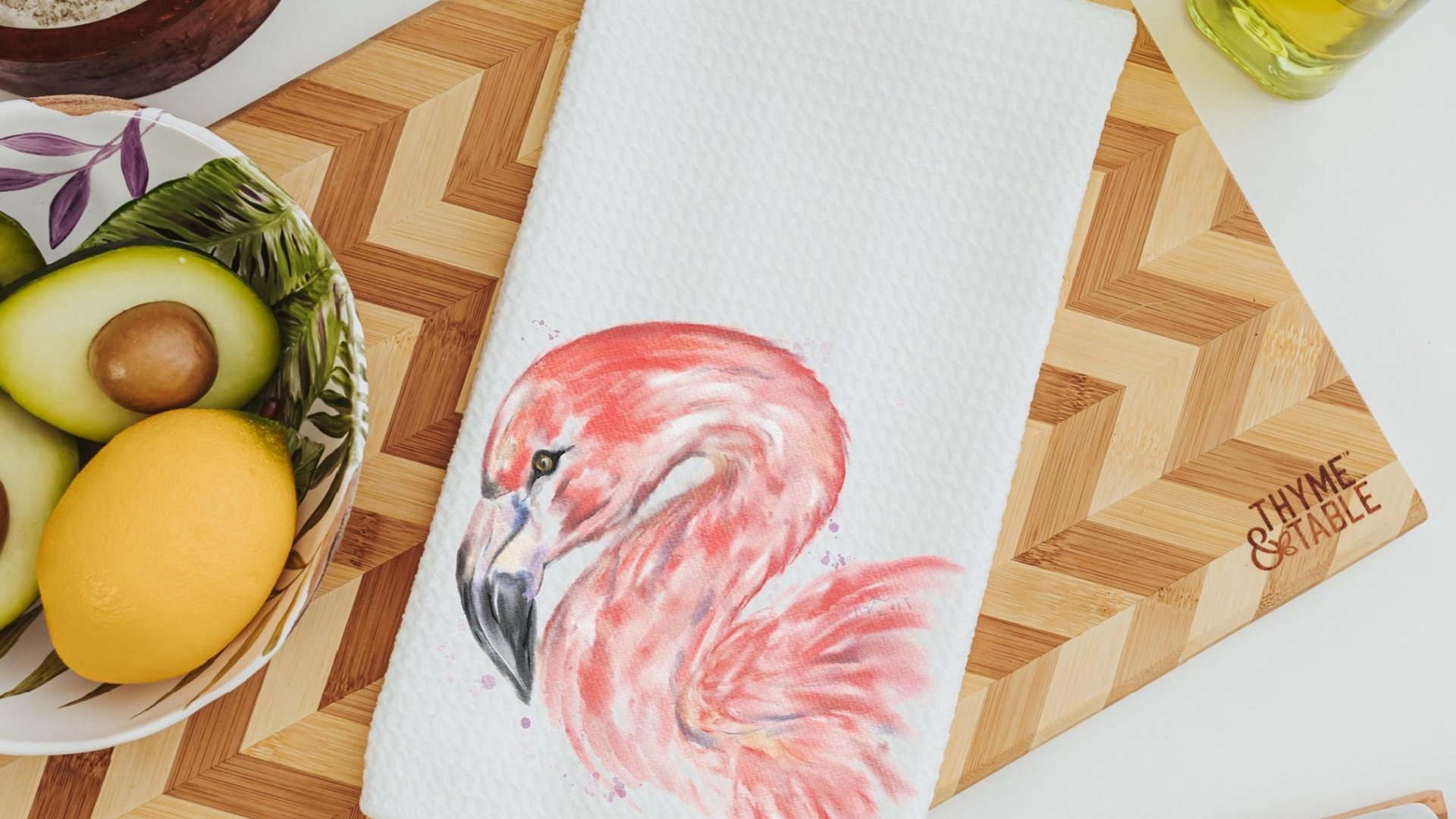 watercolor flamingo kitchen towel beachy kitchen decor, pink flamingo hand towels for bathroom, flamingo gifts for her, coastal decor coral