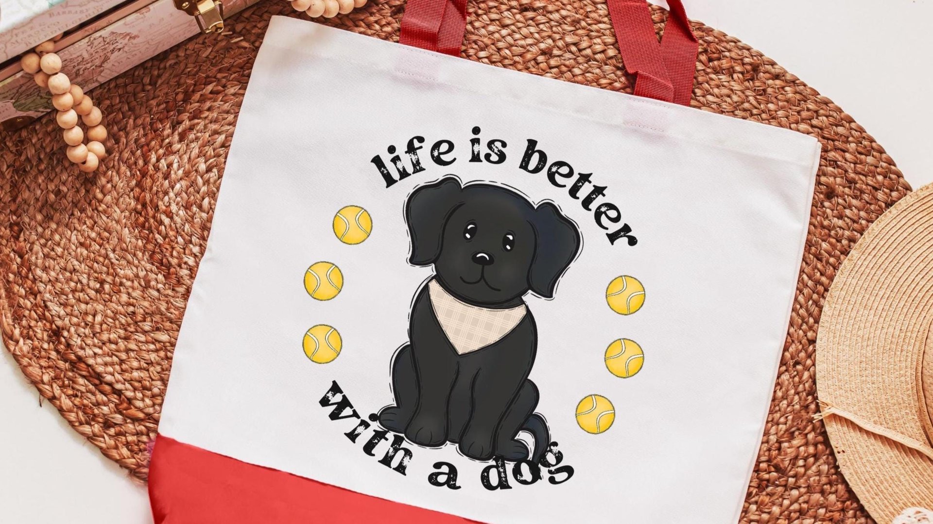 life is better with a dog labrador retriever tote bags for dog lovers, black lab totes for women, black labrador mom gift, cute dog gifts