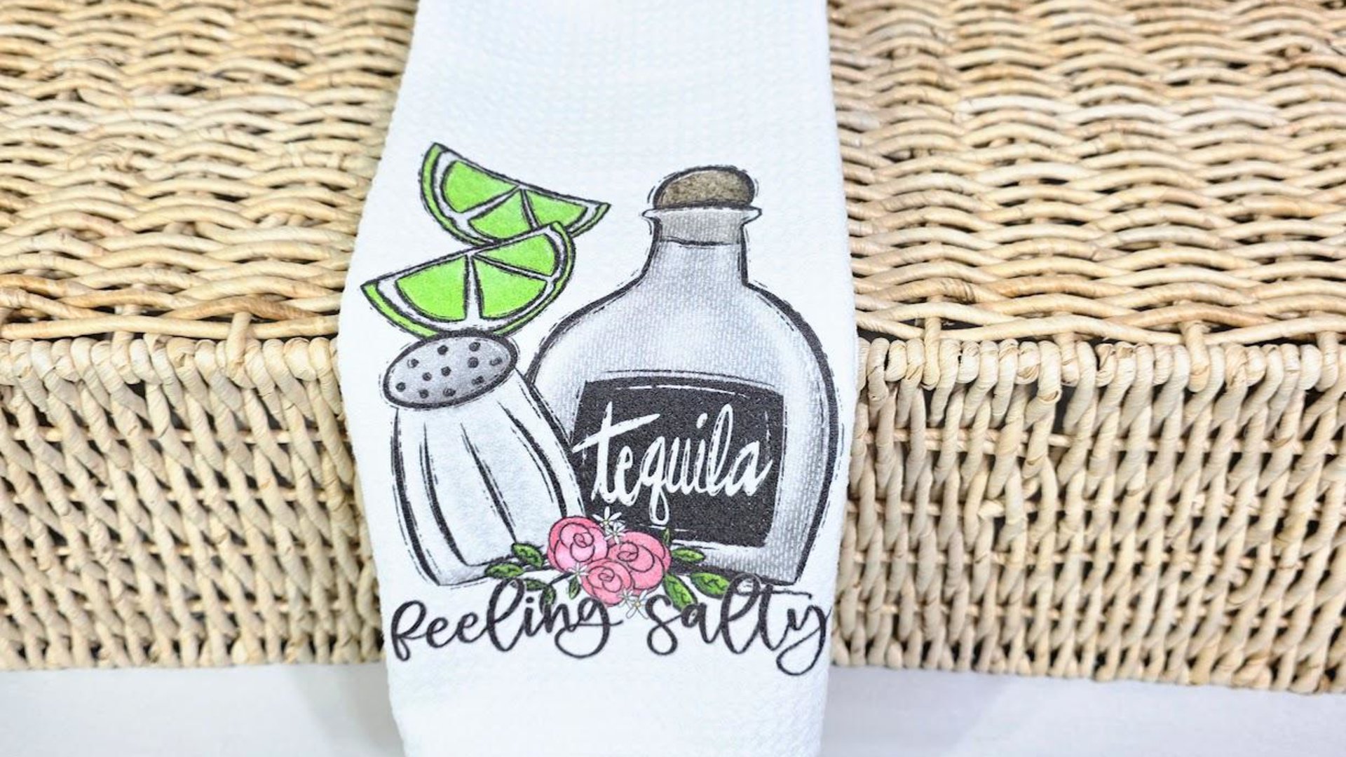 feeling salty funny kitchen towels for Mom, tequila gifts for women, bar cart accessories, margarita bar decor, 21st birthday gift for her