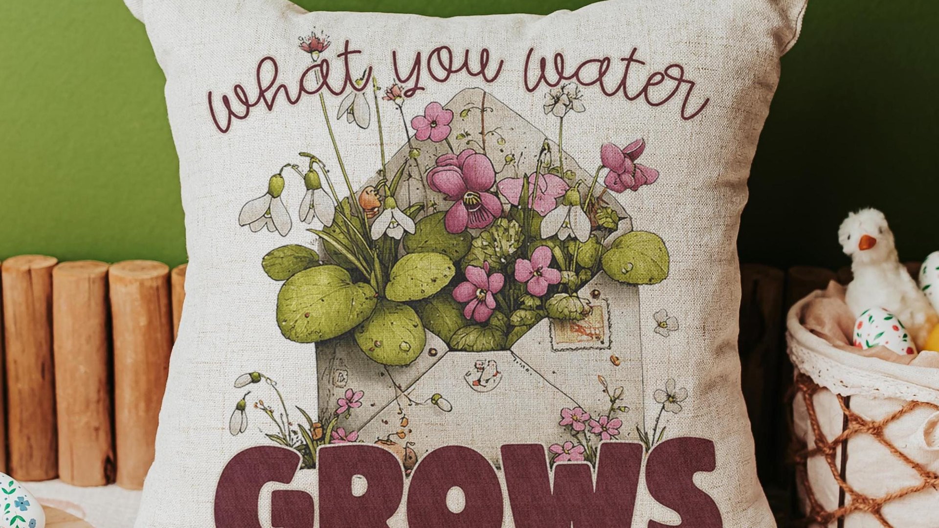 what you water grows inspirational throw pillows for couch floral decorative pillows for bed, home decor gift for women, gardener gifts for