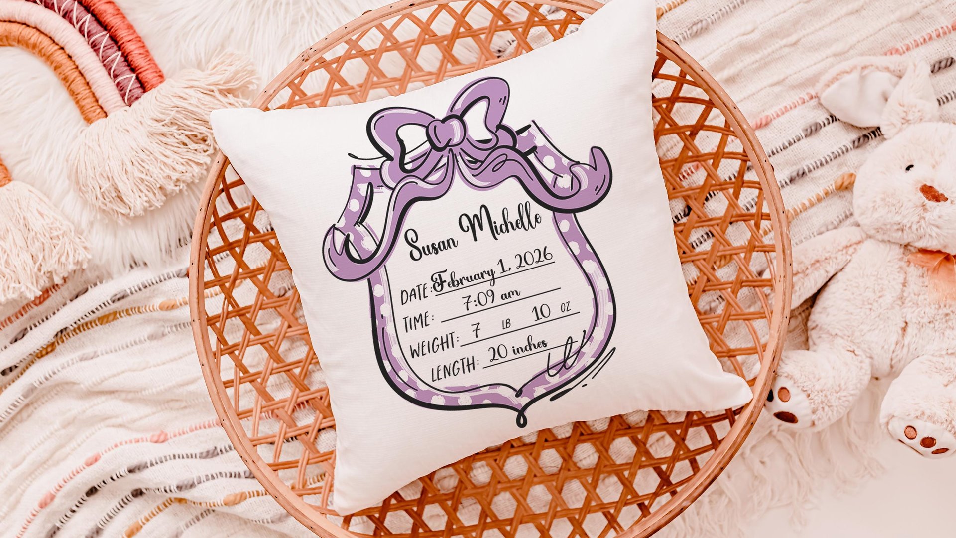 custom birth stats pillow for nursery chair, personalized baby keepsake gifts, infant boy baby stats gift, first time mom gift sentimental