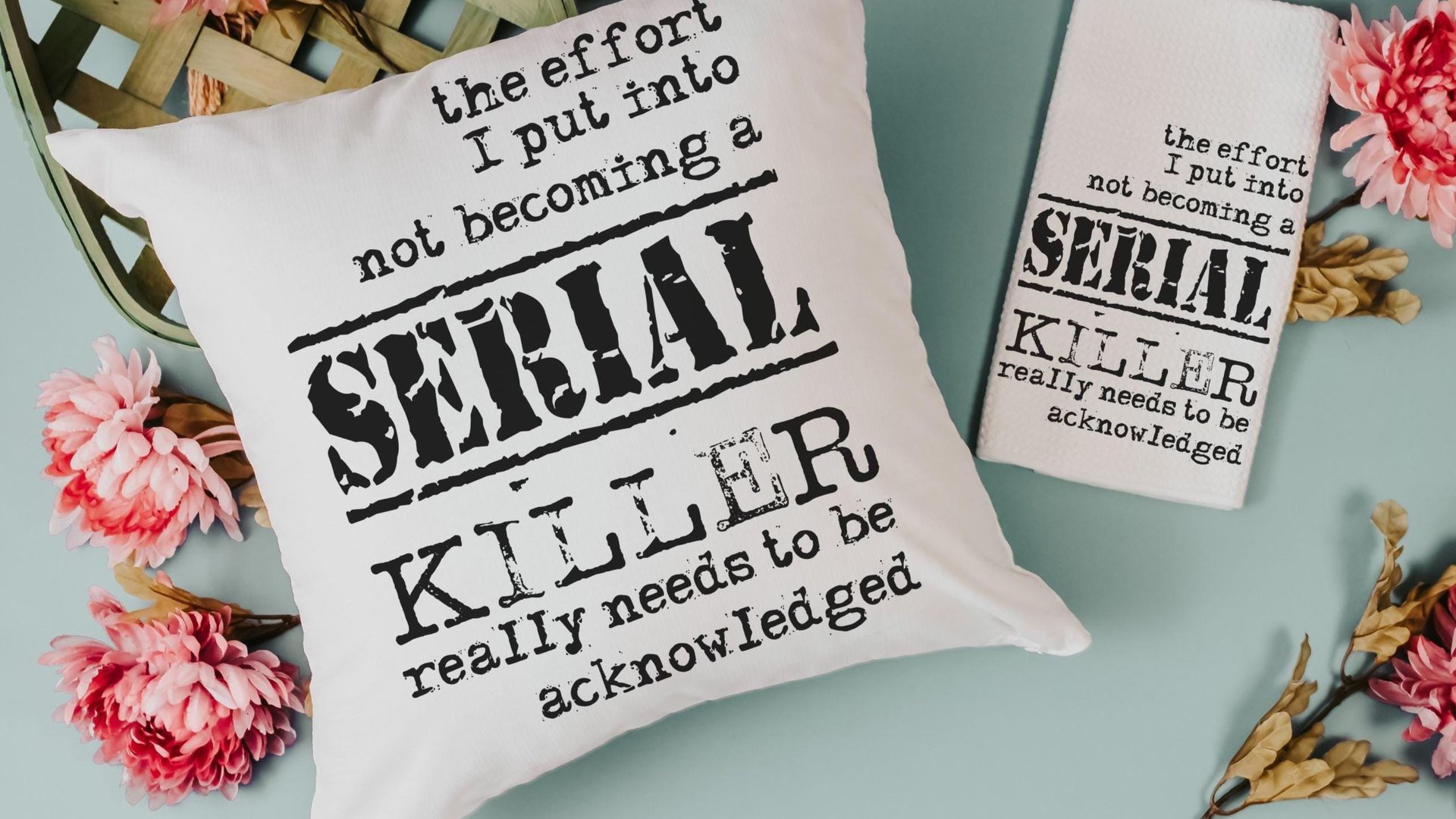 detective book reading nook pillow, dark humor gift set for best friend, serial killers and chill true crime gifts for women, funny towels