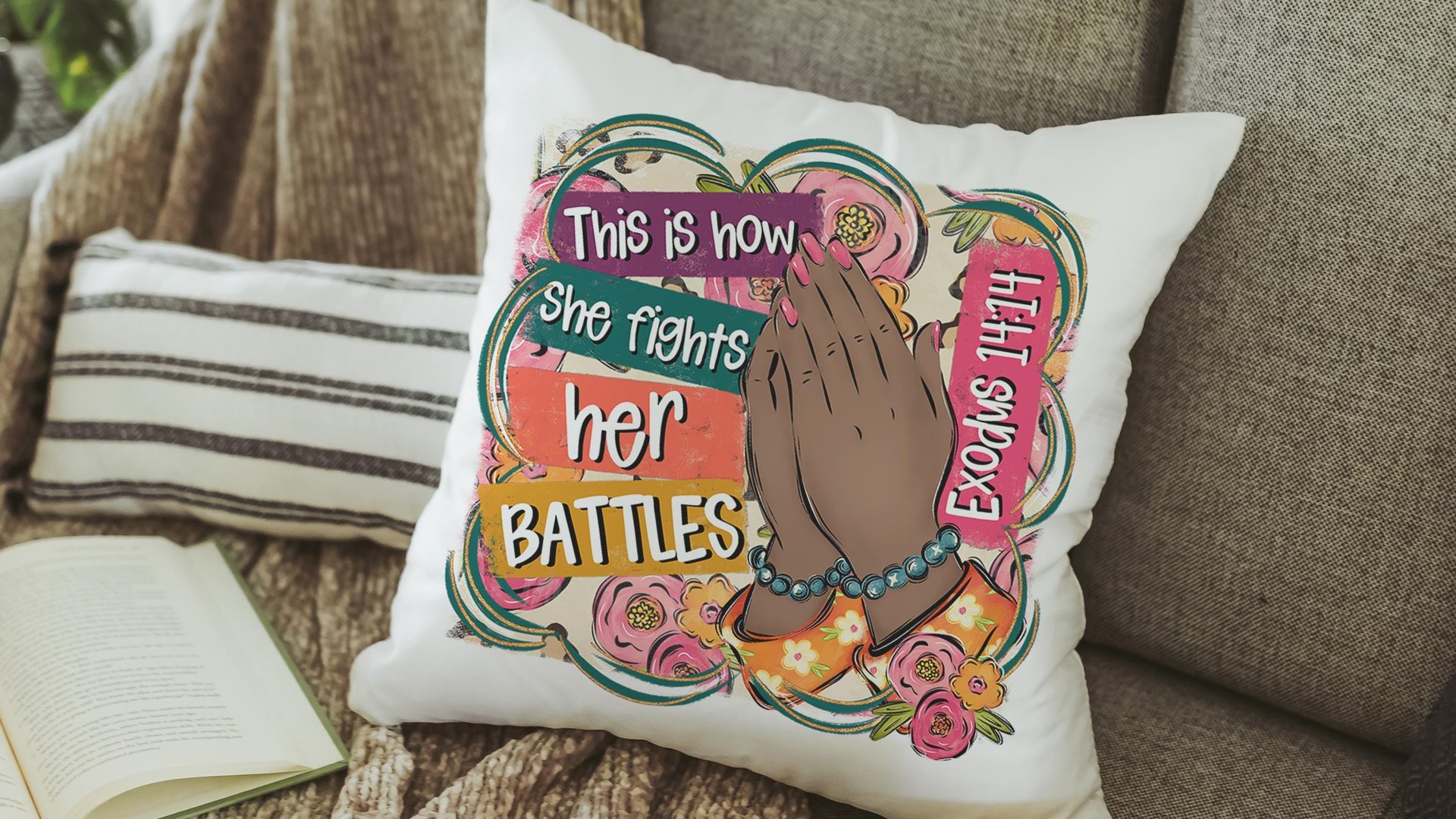 this is how I fight my battles faith based throw pillows for couch floral Christian gifts for best friends, Exodus 14:14 Bible verse accent