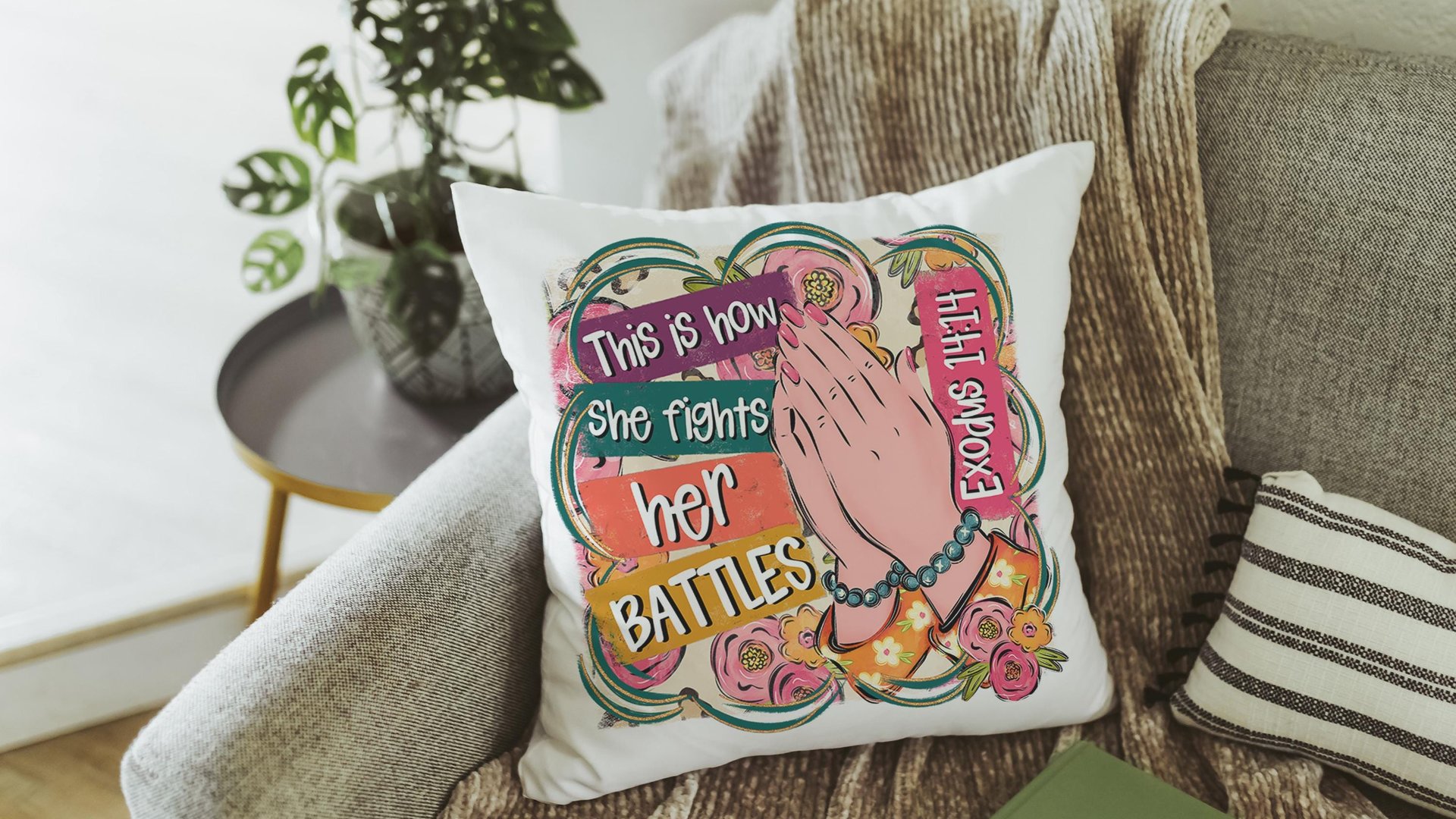 this is how I fight my battles faith based throw pillows for couch floral Christian gifts for best friends, Exodus 14:14 Bible verse accent