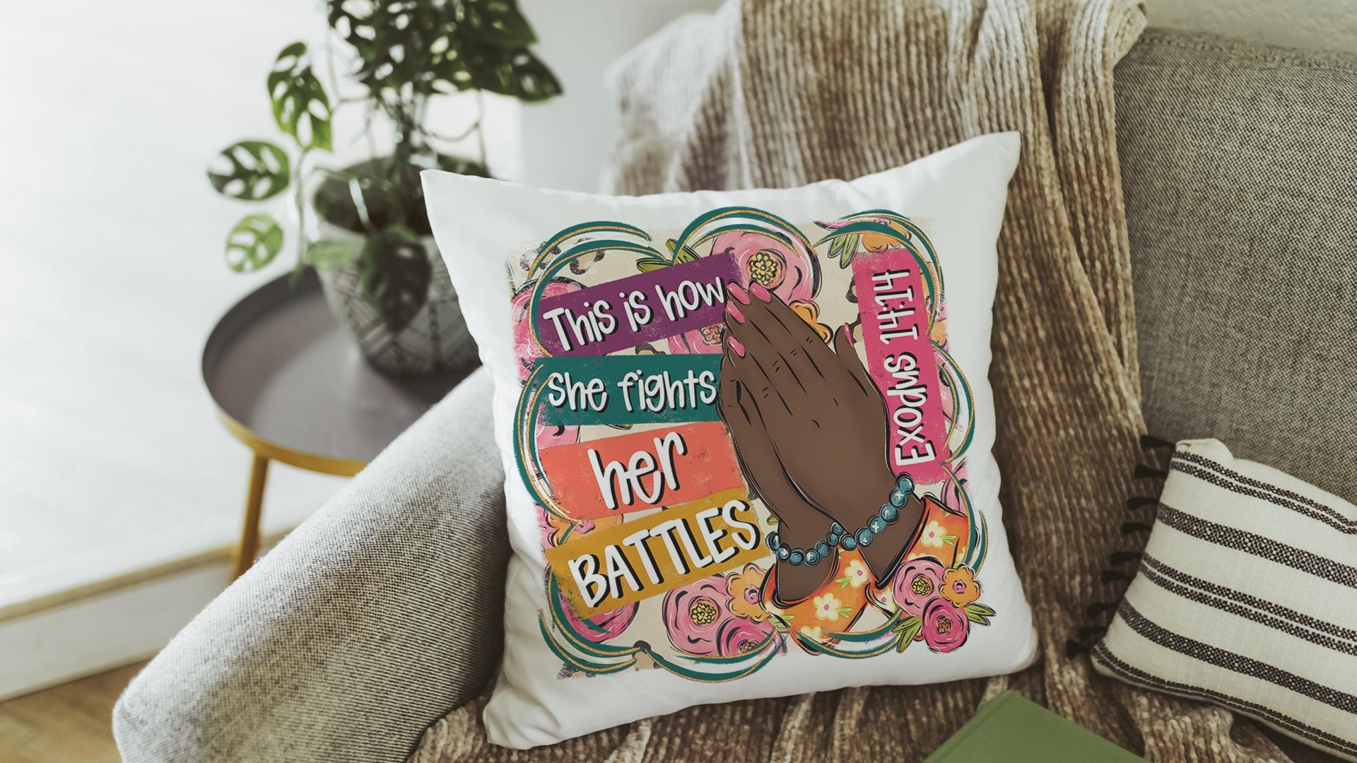 this is how I fight my battles faith based throw pillows for couch floral Christian gifts for best friends, Exodus 14:14 Bible verse accent