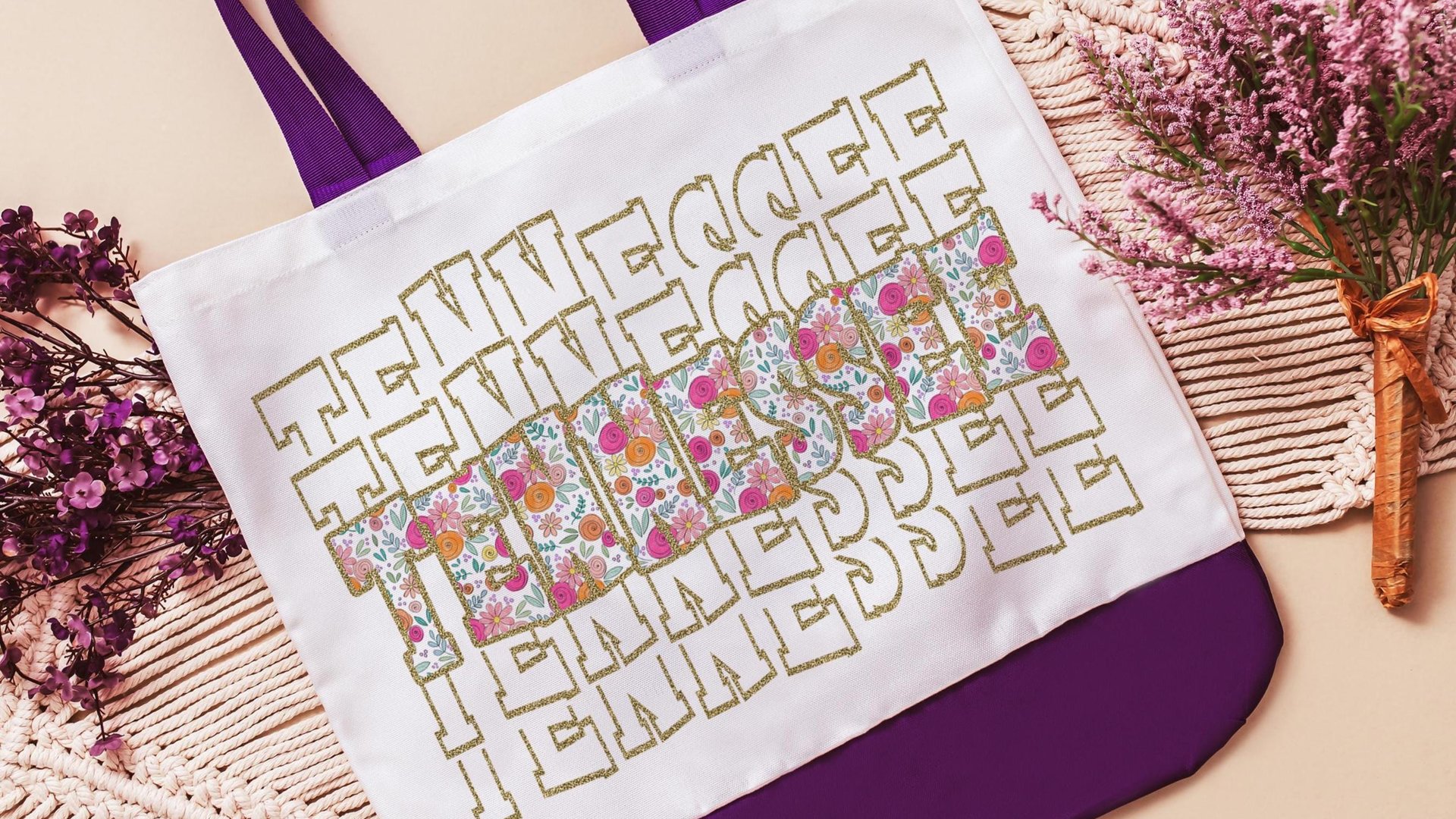 floral Tennessee girls trip tote bag for bridesmaids, cute Tennessee gifts for her, realtor tote bag real estate agent gift, farmers market