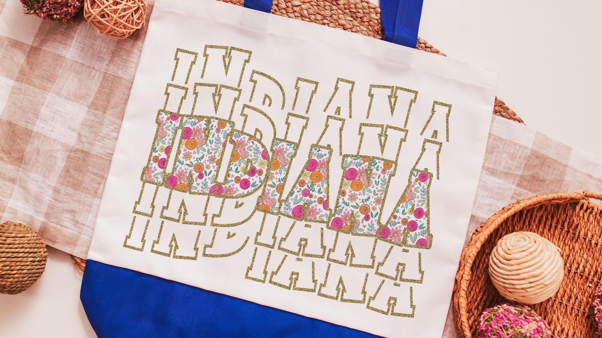 floral Indiana tote bag for moms, realtor tote bag real estate agent gift, Indiana girl Indiana gifts, reusable bag eco friendly bag for