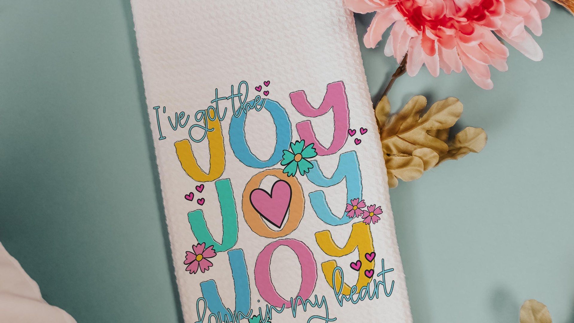 joy in my heart Christian kitchen towels for bridal shower, Easter hostess gift for women, faith gifts for sister, Spring hand towel for