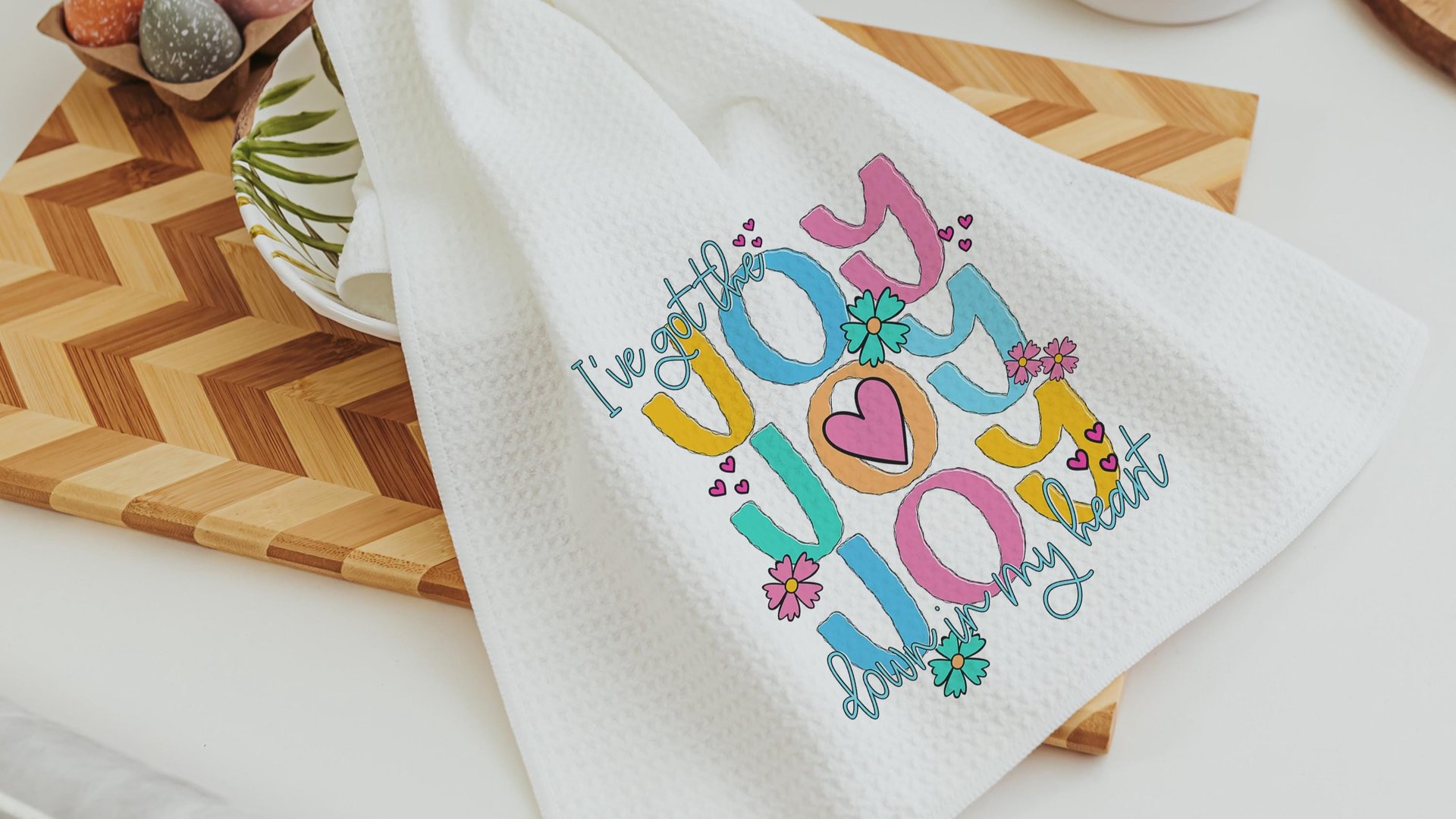 joy in my heart Christian kitchen towels for bridal shower, Easter hostess gift for women, faith gifts for sister, Spring hand towel for