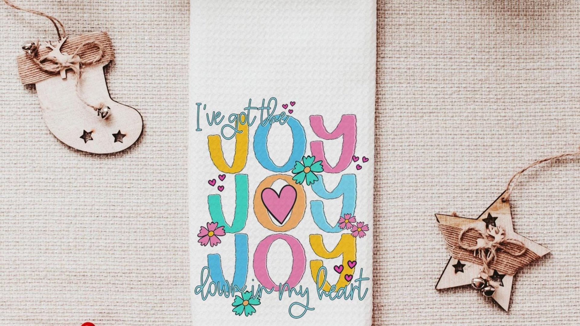 joy in my heart Christian kitchen towels for bridal shower, Easter hostess gift for women, faith gifts for sister, Spring hand towel for