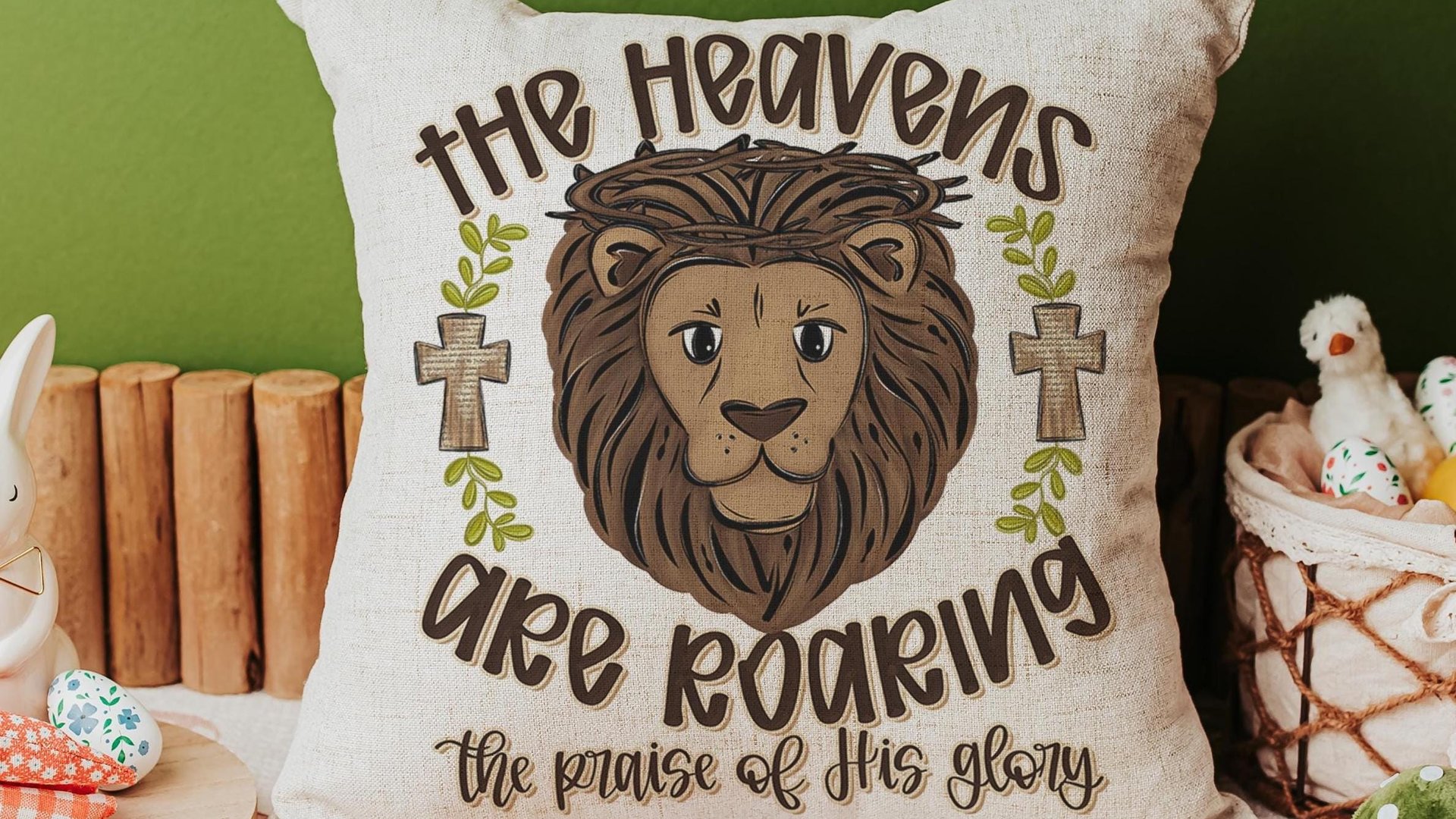 the heavens are roaring lion throw pillows for kids, John 3:16 Bible verse decorative pillows for couch, scripture nursery decor, Christian
