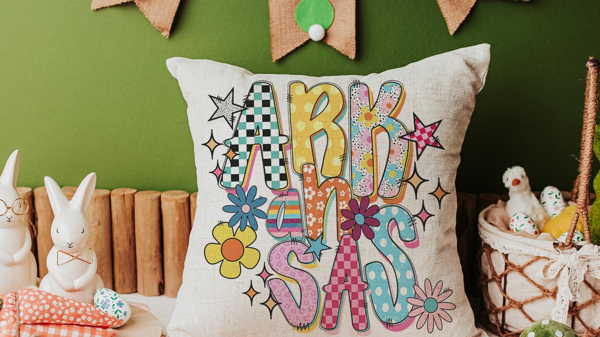 colorful Arkansas throw pillows for couch bright aesthetic home decor, best gifts for her, Arkansas dorm decor for girls, Arkansas gifts for