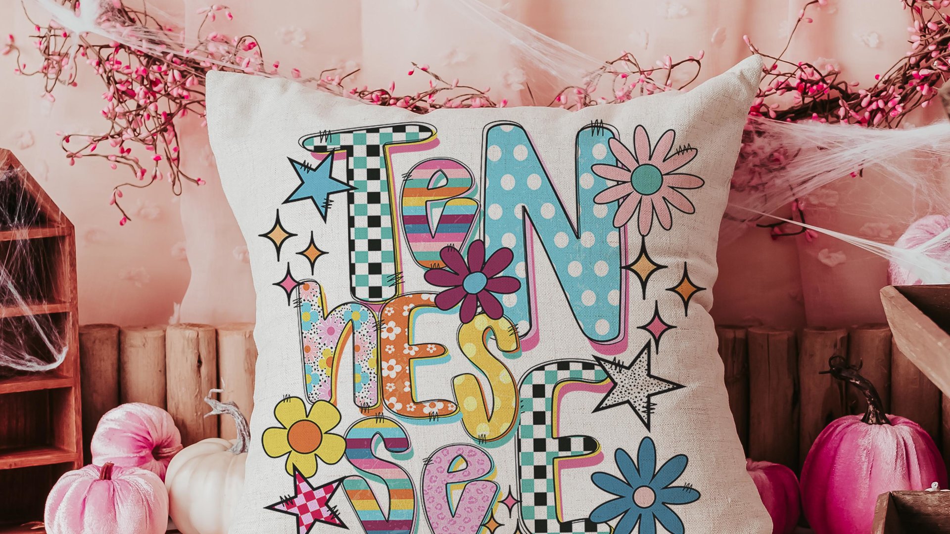 colorful Tennessee pillow for dorm, cute Tennessee gifts for her, real estate office decor, new realtor gifts, decorative pillows for couch