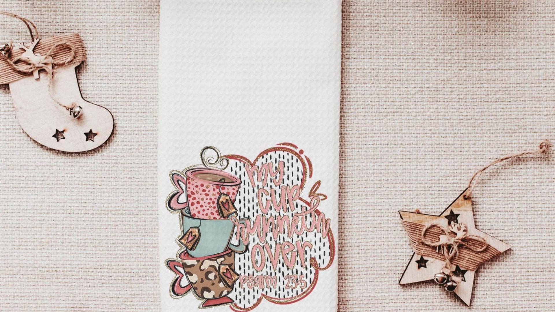 my cup runneth over coffee kitchen towels for gifts, Bible verse hand towels for kitchen Christian gifts for best friends, coffee bar decor