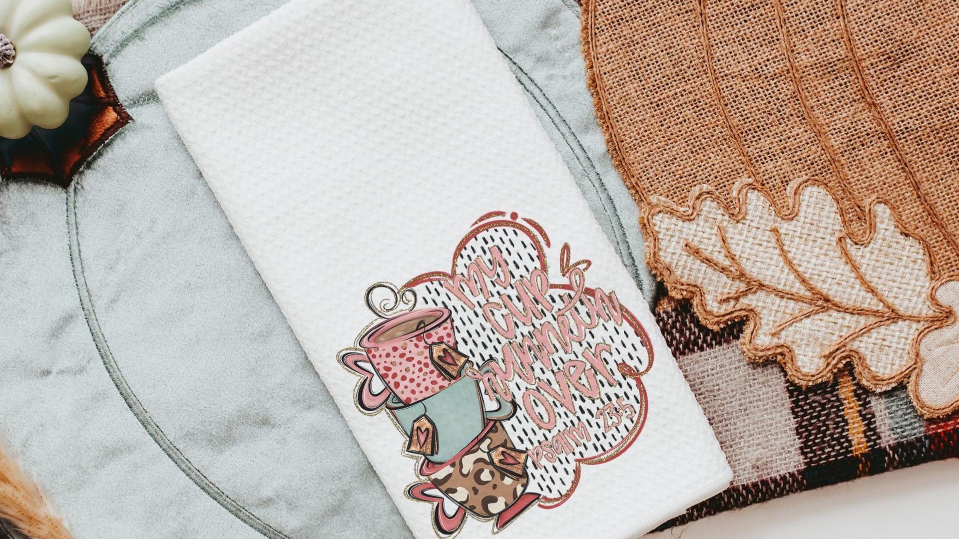 my cup runneth over coffee kitchen towels for gifts, Bible verse hand towels for kitchen Christian gifts for best friends, coffee bar decor