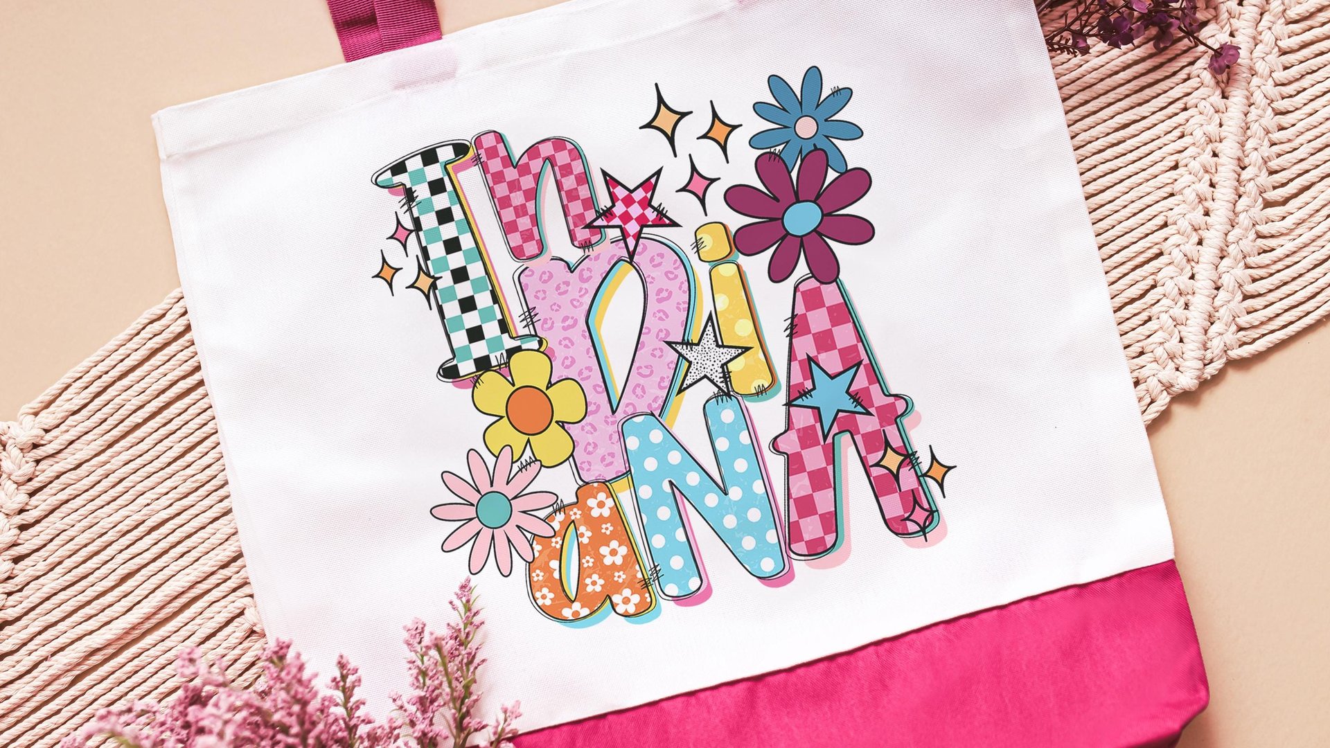 baby pink leopard print Indiana tote bag for women, bright checkered realtor tote bag real estate agent gift, Indiana girl Indiana gifts