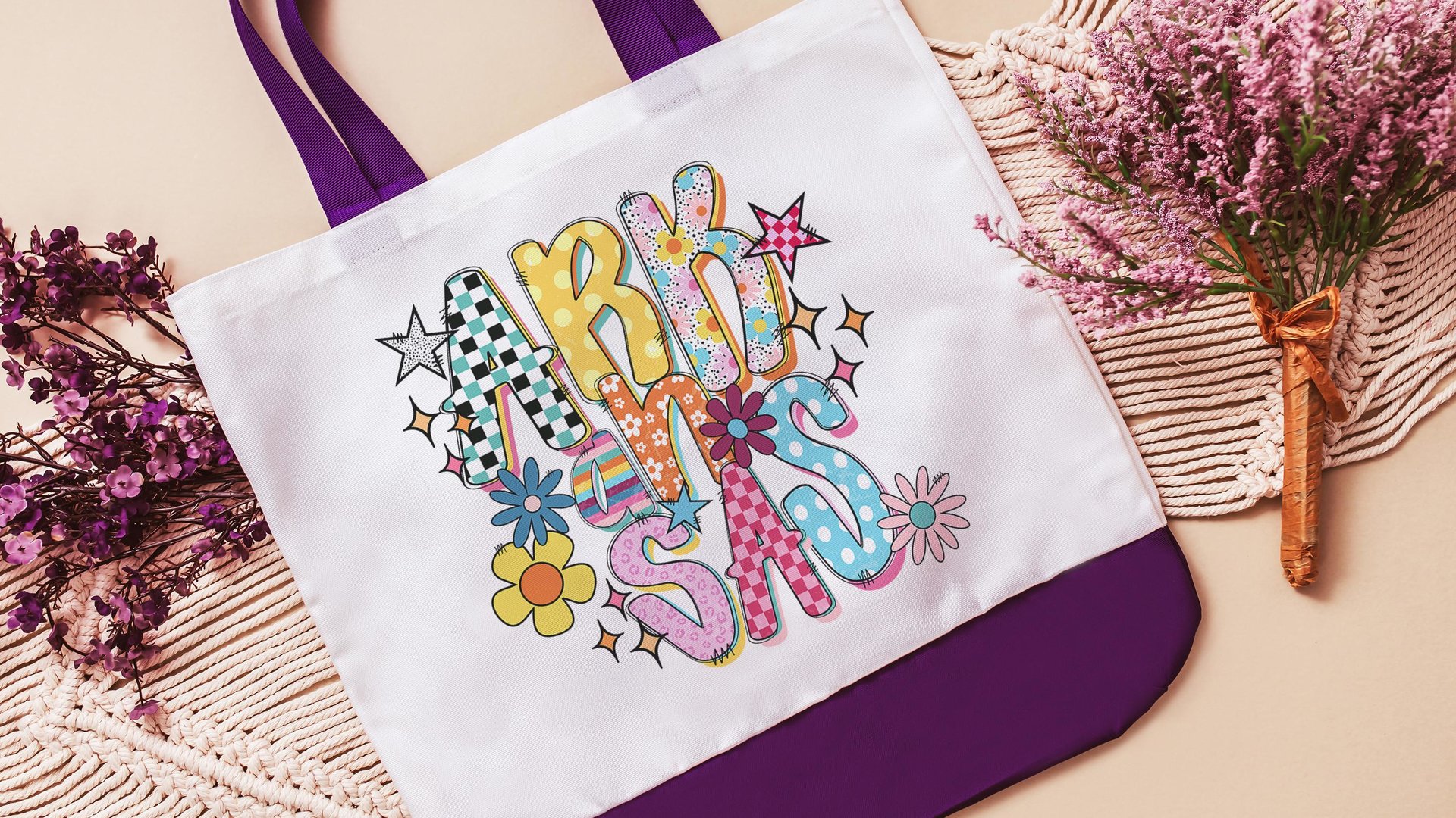 pink checkered Arkansas tote for college, real estate agent tote bag for women, Little Rock Arkansas gifts, farmers market bag, cute teacher