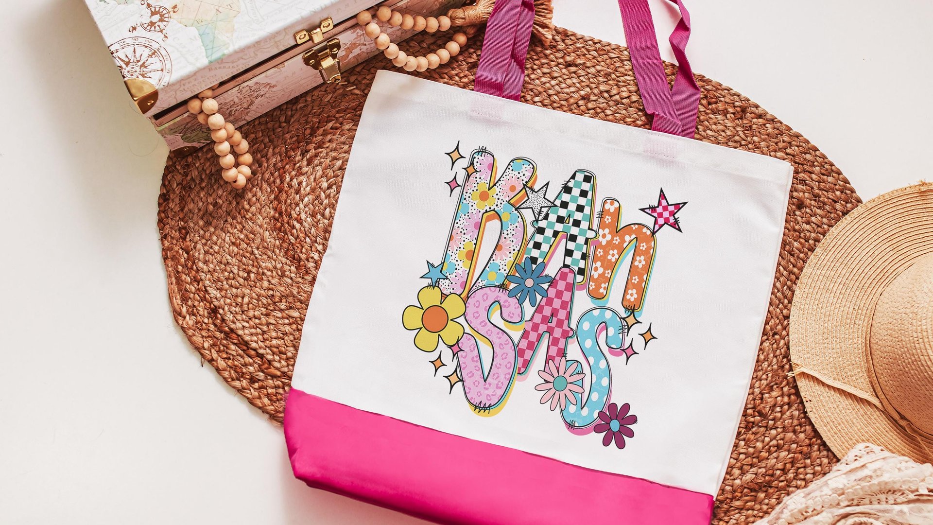 baby pink leopard print Kansas tote bag for teachers, trendy checkered realtor tote bag real estate agent gift, cute Kansas gifts for her