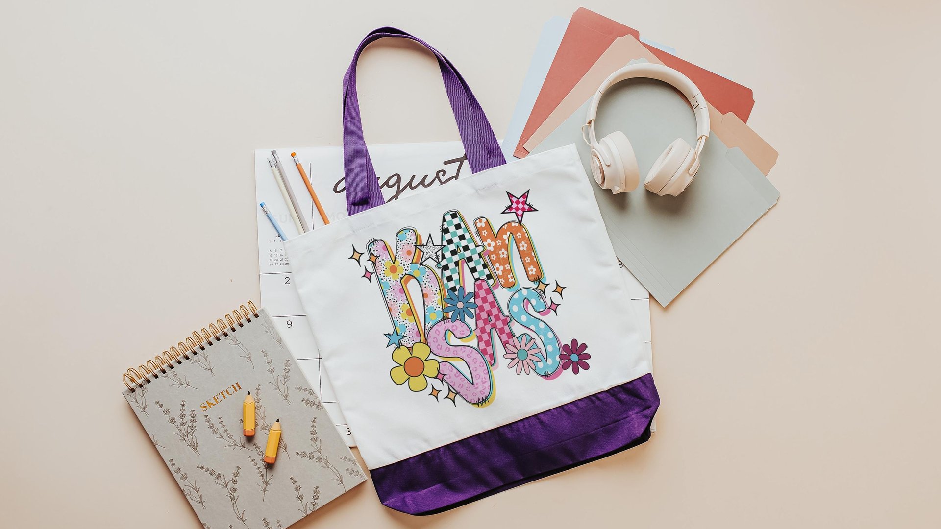 baby pink leopard print Kansas tote bag for teachers, trendy checkered realtor tote bag real estate agent gift, cute Kansas gifts for her