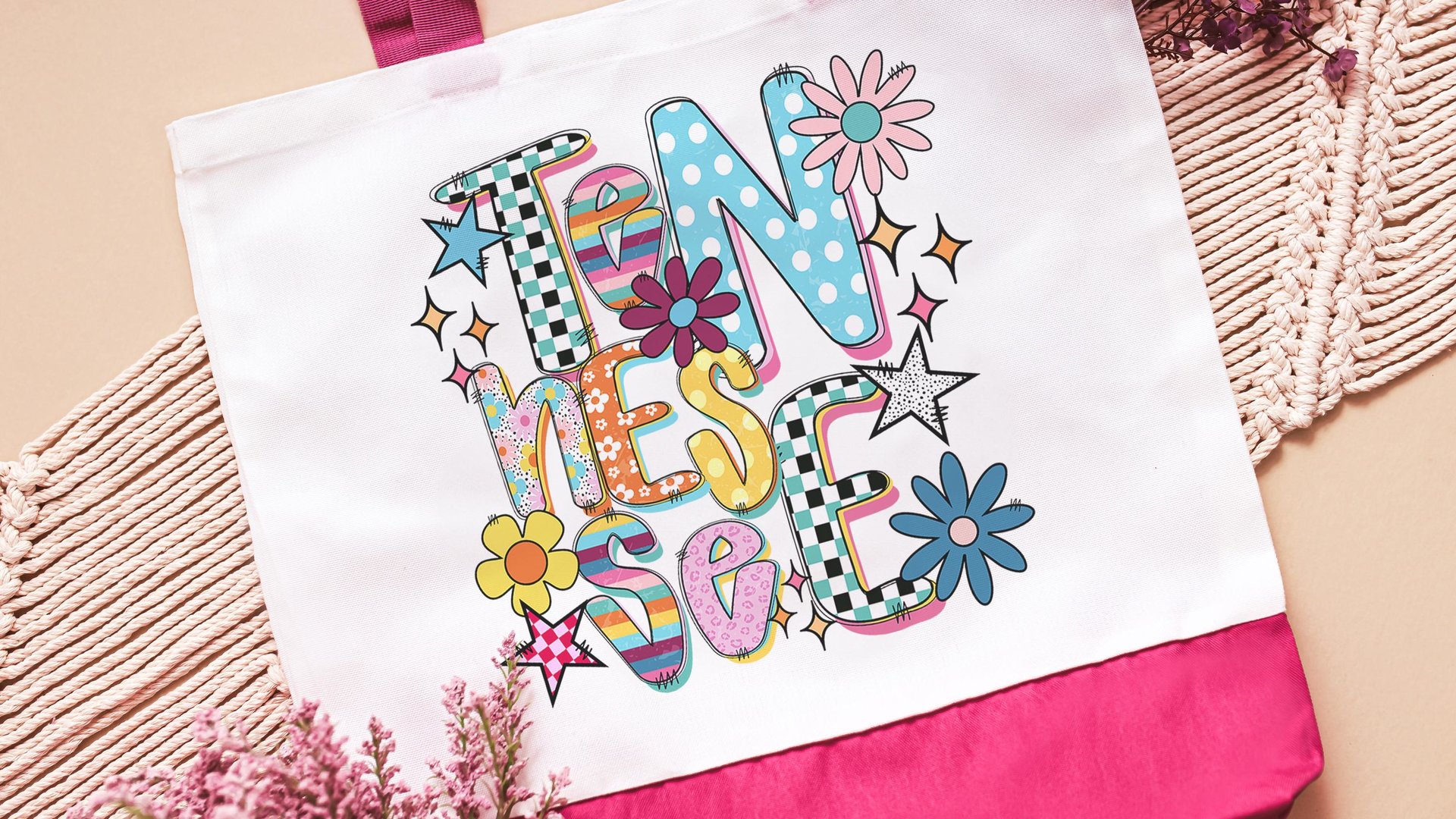 Nashville Tennessee girls trip tote bag for school, Tennessee gifts for her, cute checkered realtor tote bag real estate agent gift, rainbow