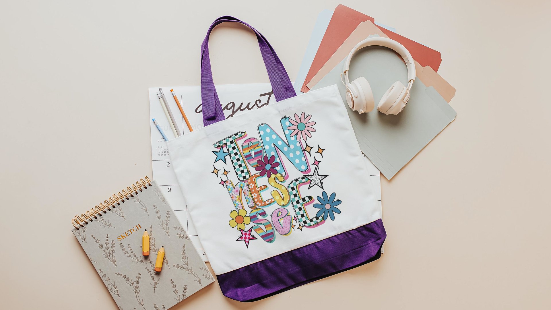 Nashville Tennessee girls trip tote bag for school, Tennessee gifts for her, cute checkered realtor tote bag real estate agent gift, rainbow