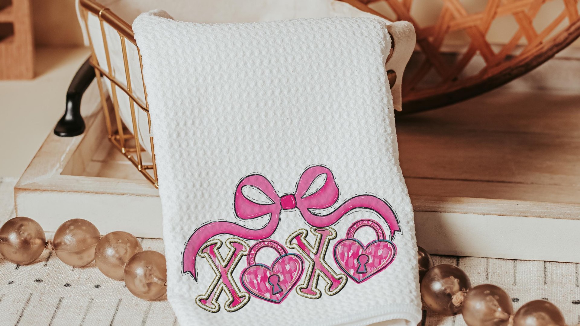 pink bow Valentines coquette lumbar throw pillows for couch, xoxo Valentines kitchen towels for bride, key to my heart decorative pillows