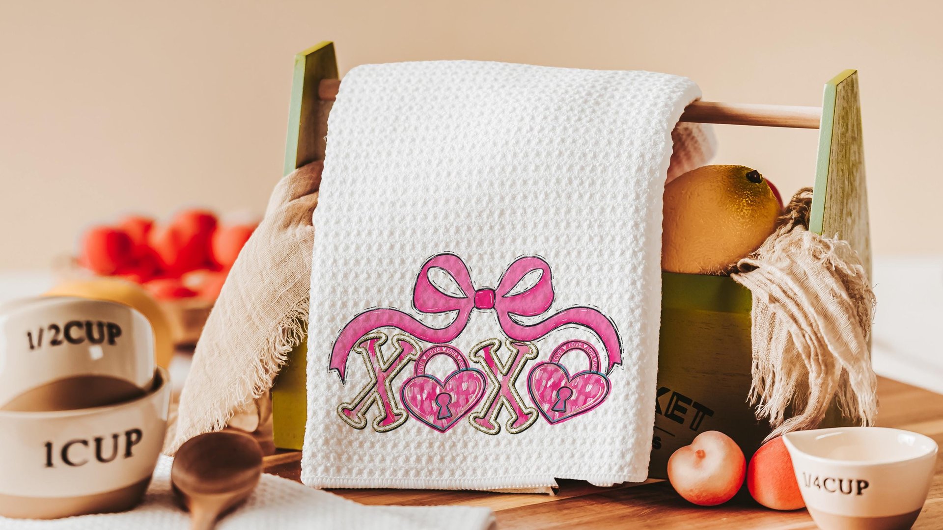 pink bow Valentines coquette lumbar throw pillows for couch, xoxo Valentines kitchen towels for bride, key to my heart decorative pillows