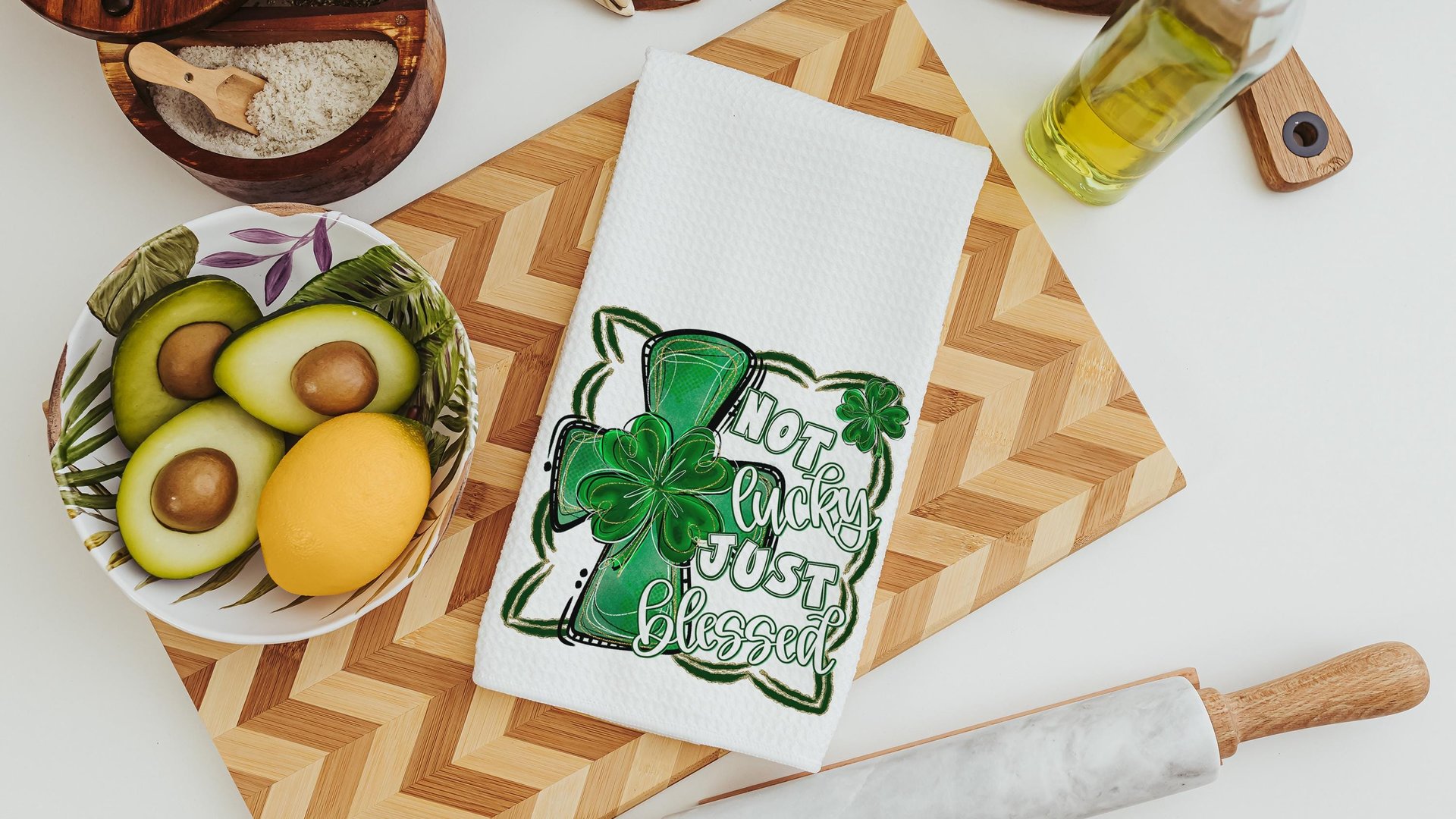 not lucky simply blessed throw pillows for green couch, Christian St Patricks Day decorations, shamrock cross kitchen towel for Mom, Irish