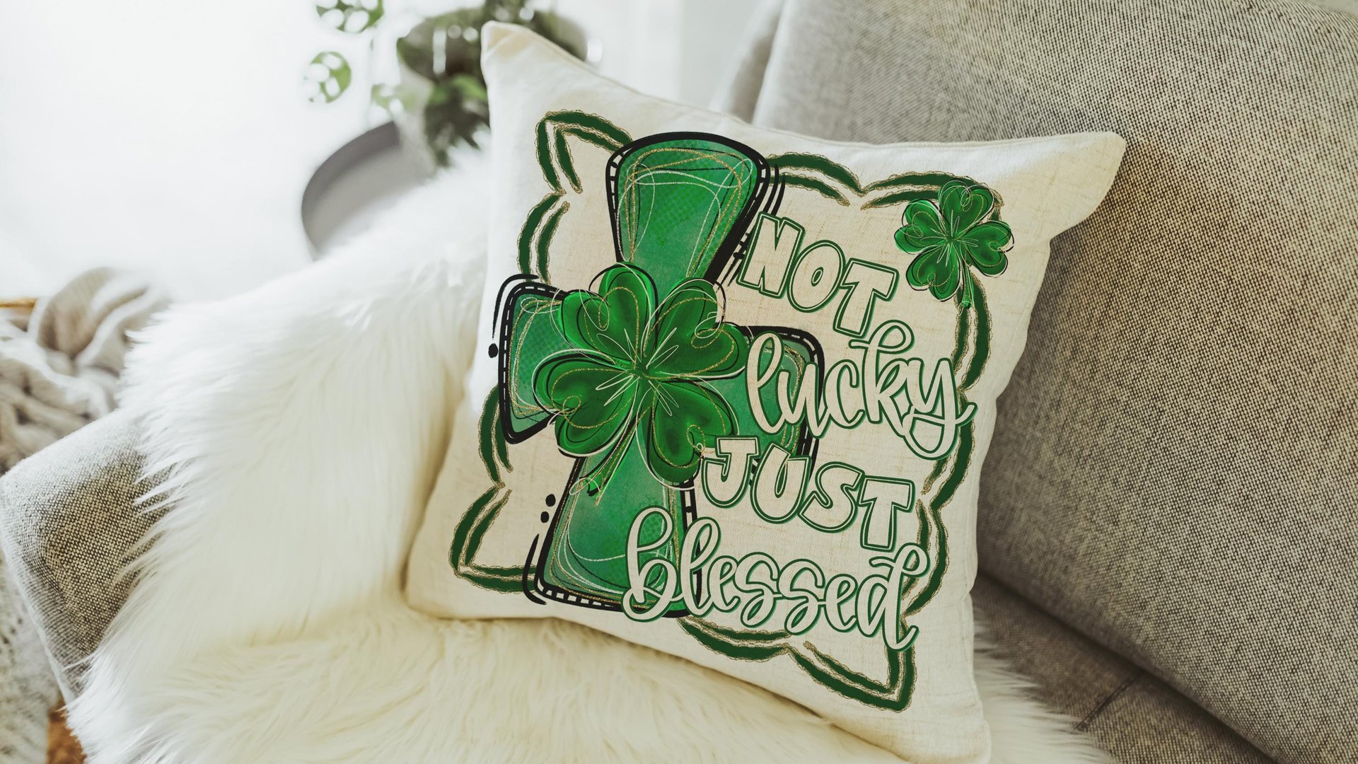 not lucky simply blessed shamrock cross kitchen towel for friends, Christian St Patricks Day decorations, Irish gifts for her, St Pattys Day