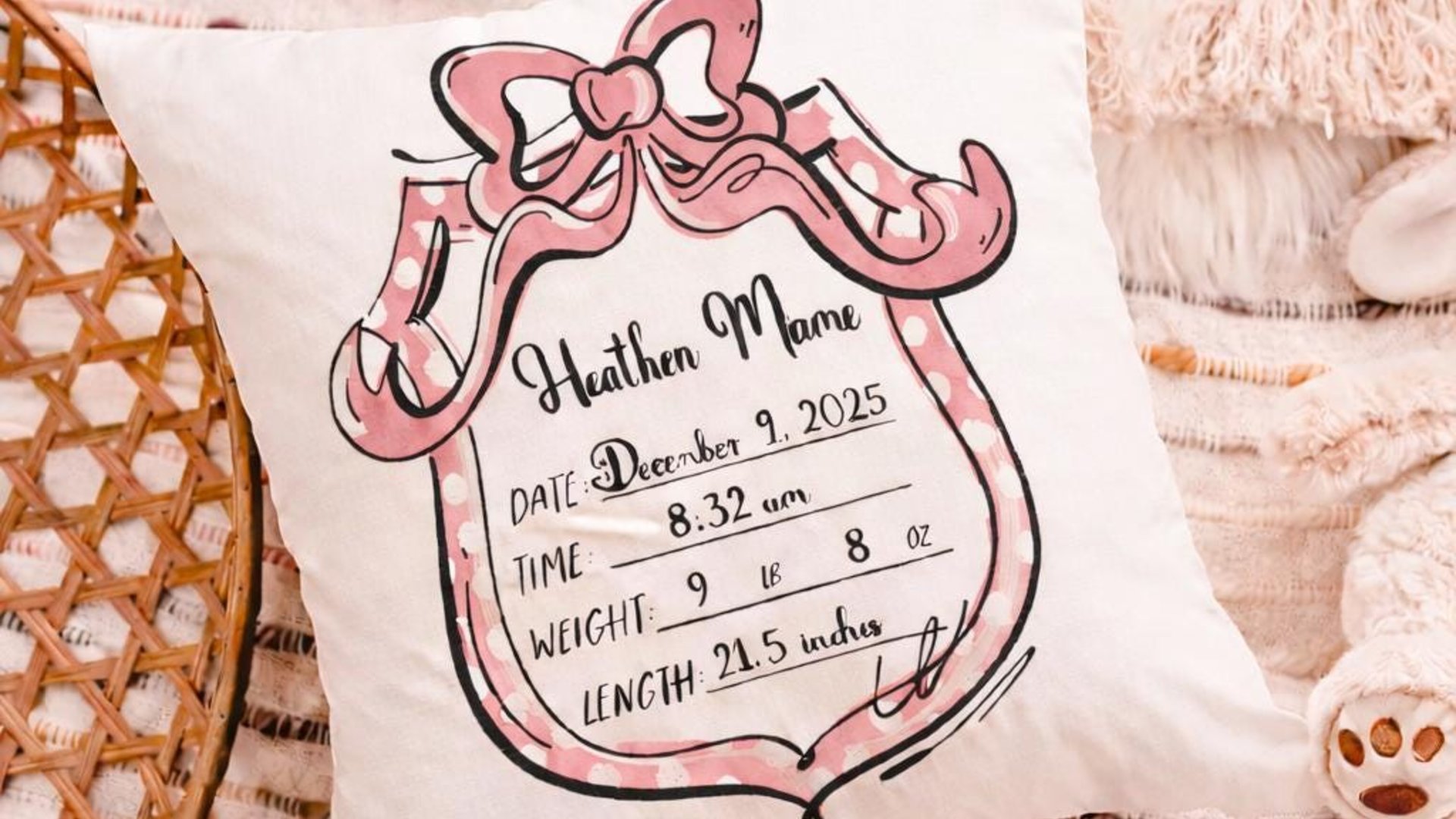 custom birth stats decorative pillows for nursery, personalized baby keepsake gift, lavender nursery decor, sentimental Mothers day gifts