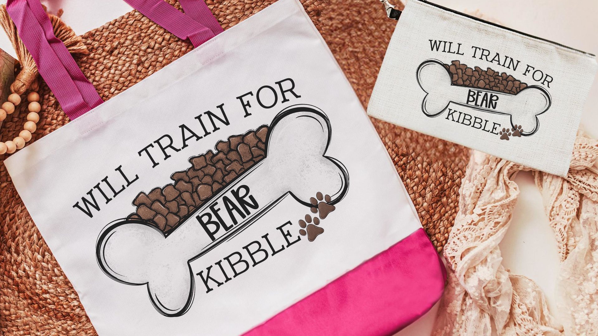 personalized will train for kibble dog treat bag, dog mom wristlet with strap, dog training accessories, dog lover gifts for women, zipper